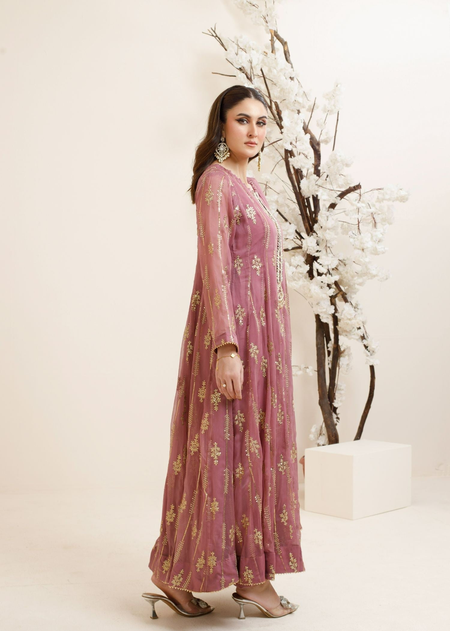 chiffon Anarkali in Mauve