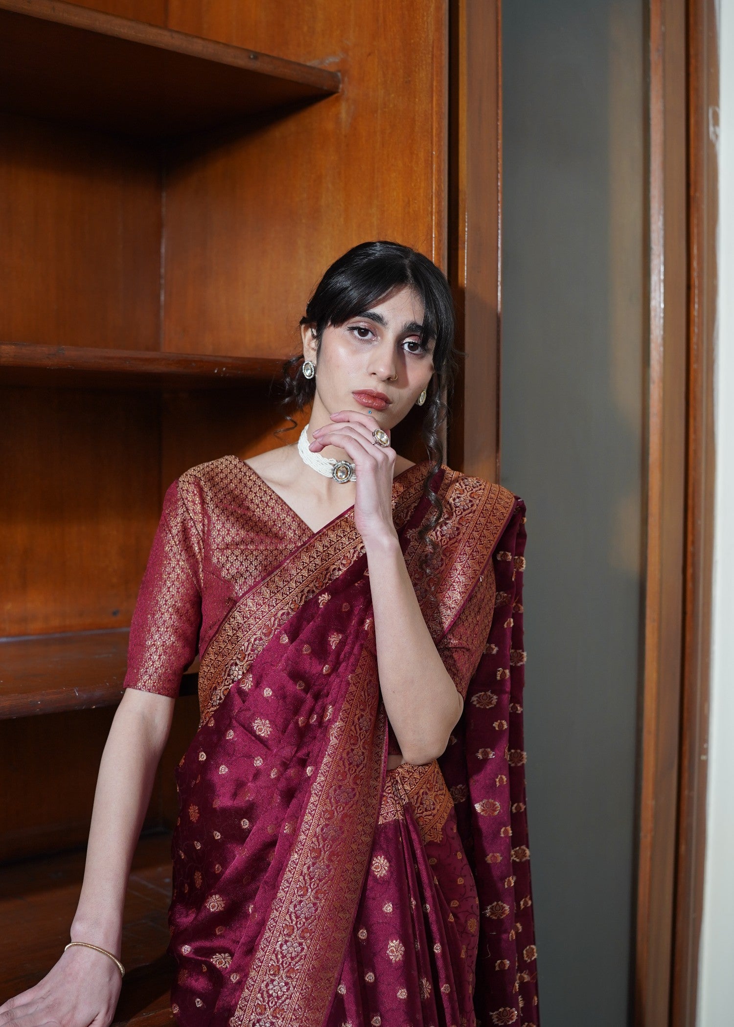 banarsi silk Saree in Maroon