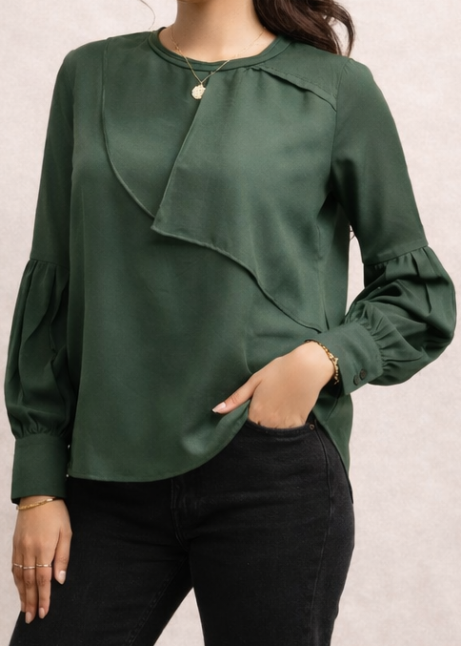 satin polyester Top in Bottle green
