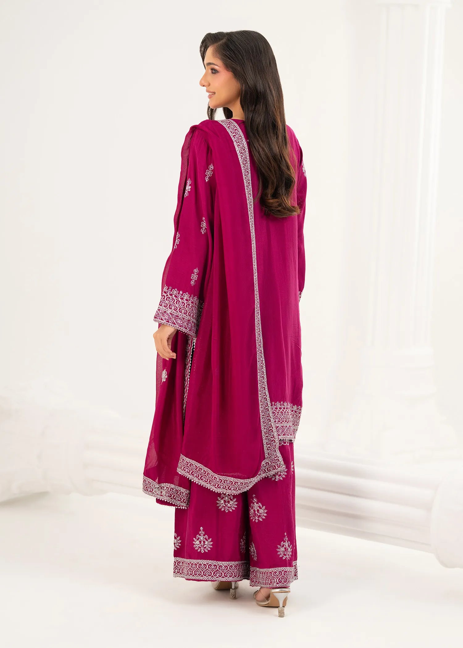 silk Kurta Set in Deep pink