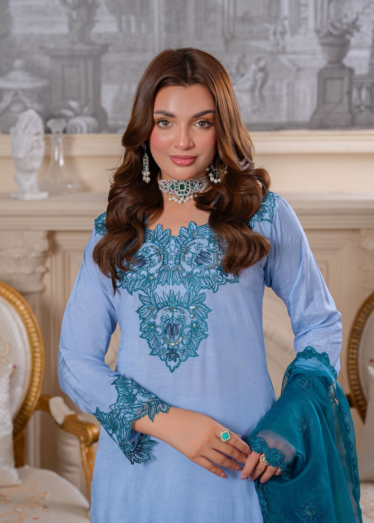 viscose Kurta Set in Ice blue