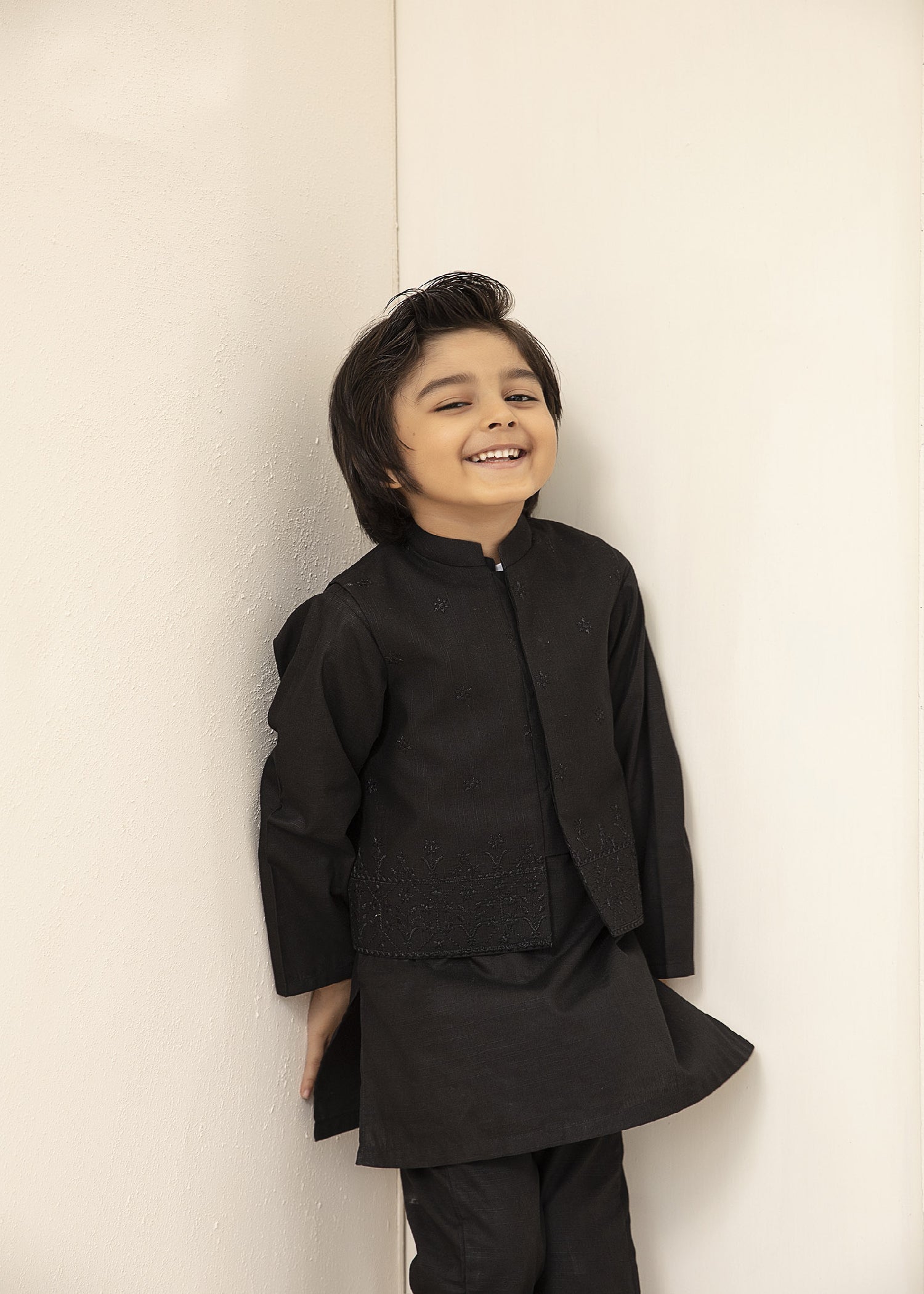 injected slub Waistcoat in Black