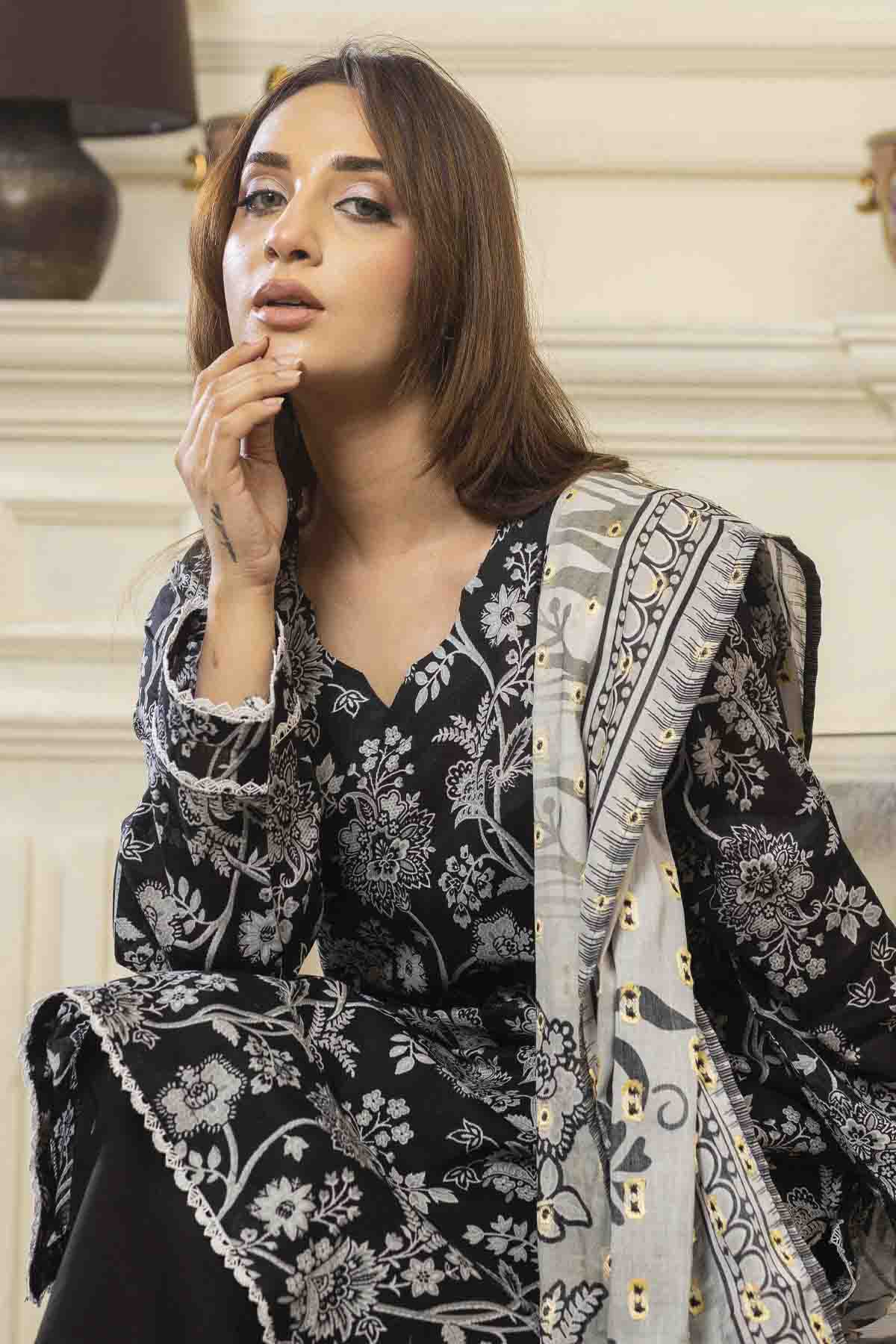 lawn voile Kurta Set in Coal