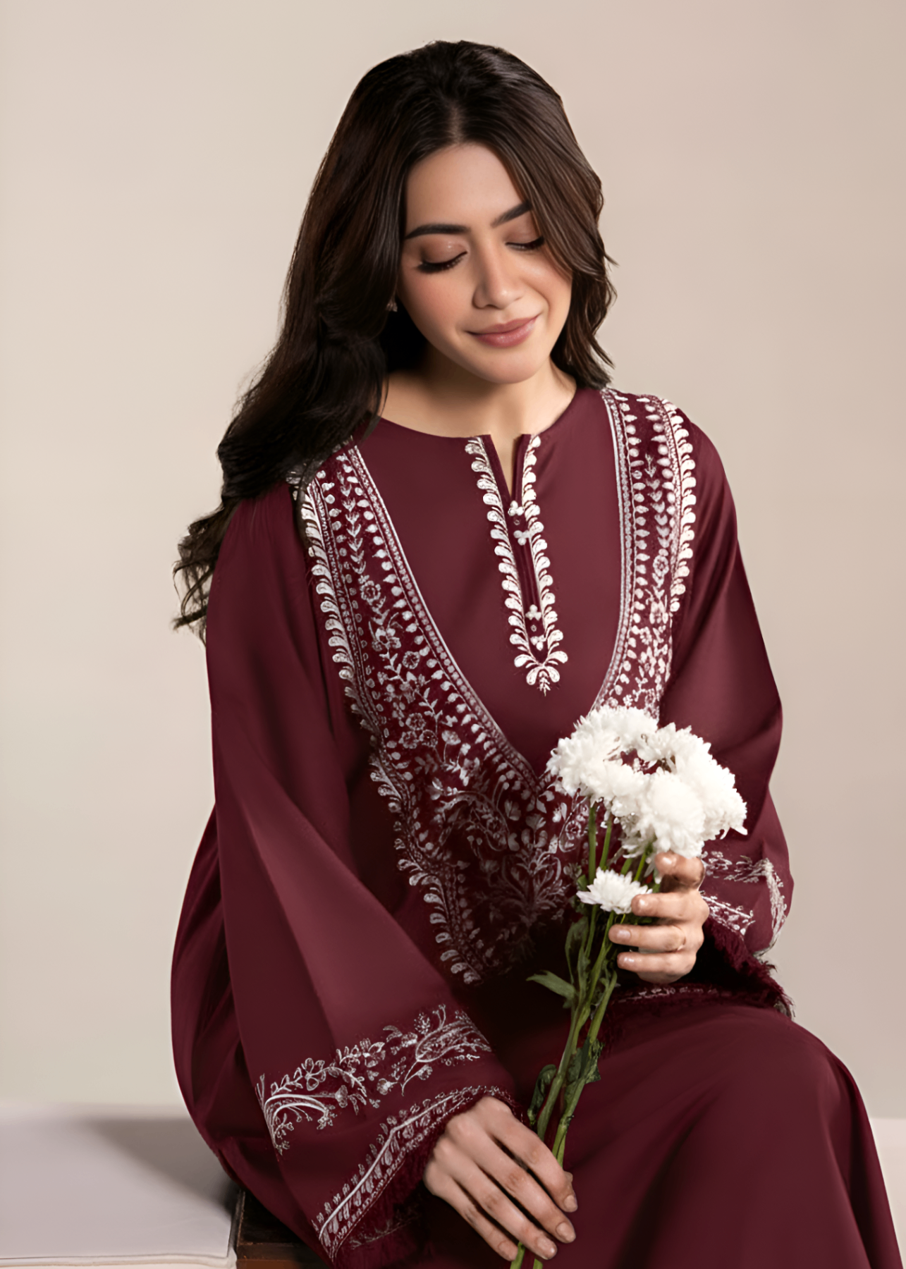linen Kurta Set in Wine red