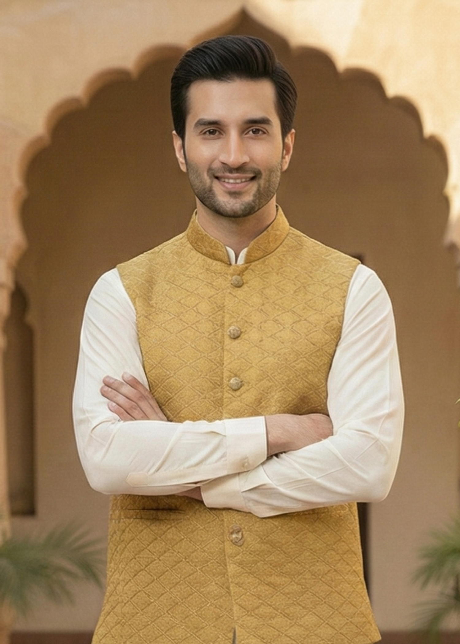 raw silk Waistcoat in Honey