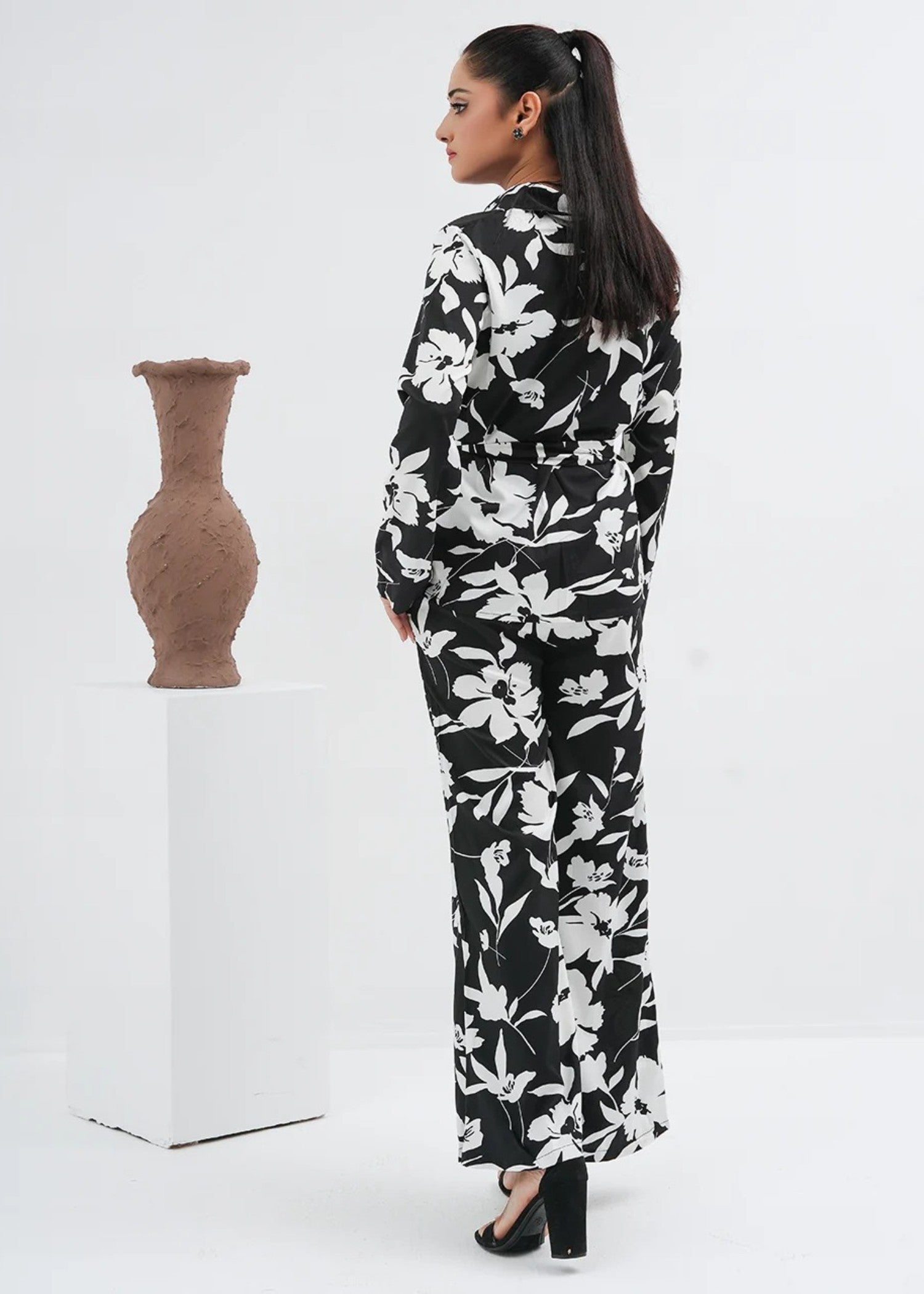 blended satin polyester Co Ord Sets in Black