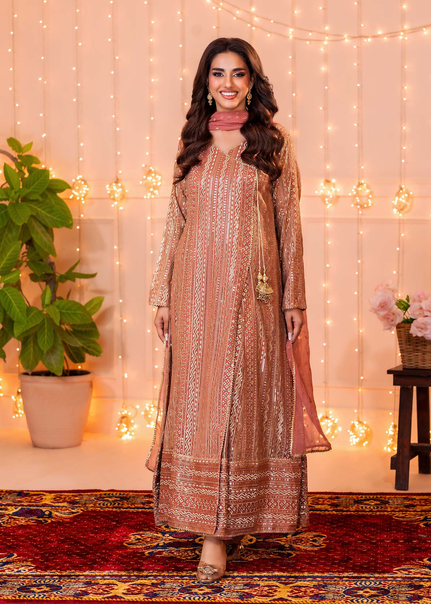 chiffon Angrakha in Coral pink