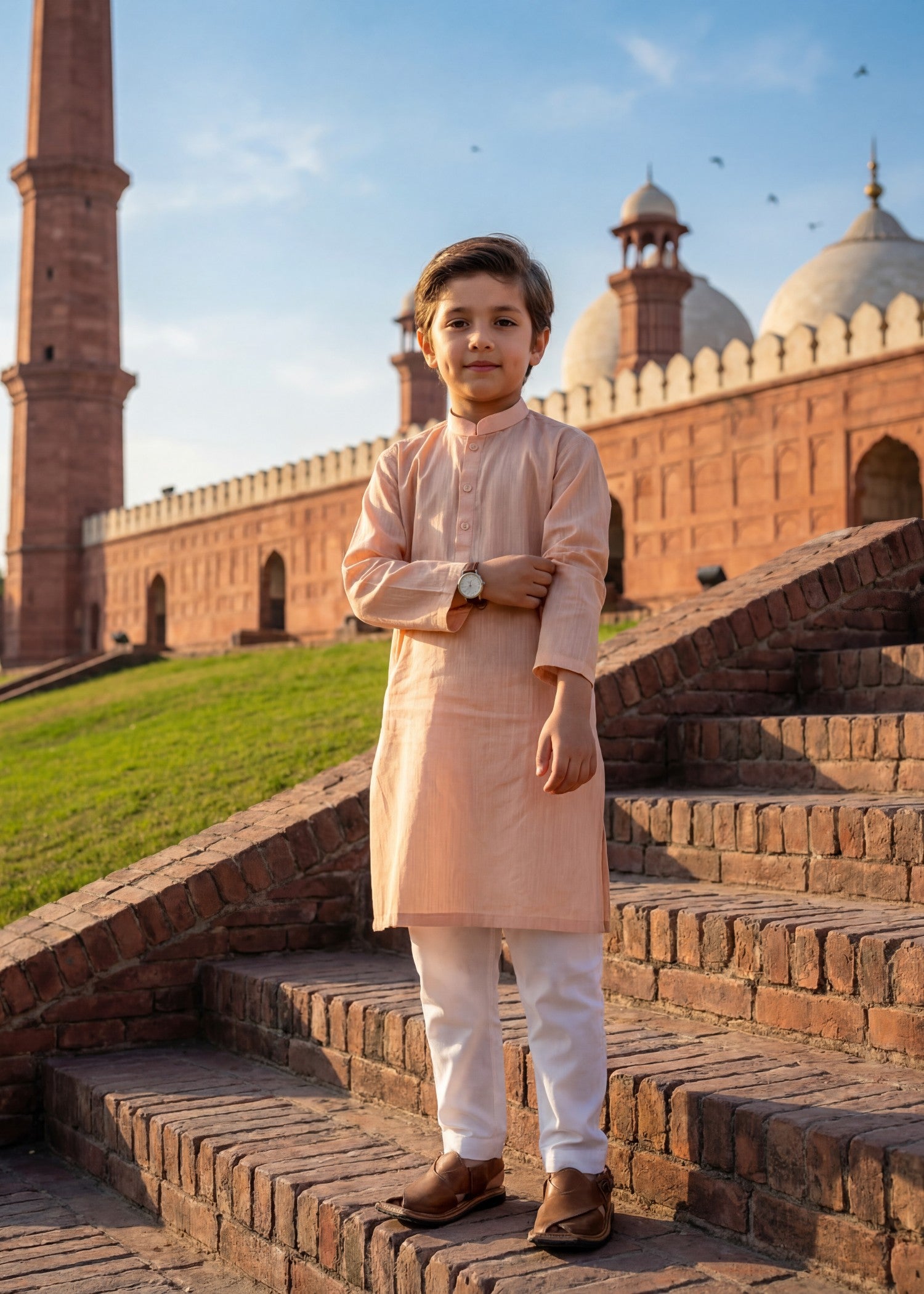 cotton Kurta Set in Apricot orange