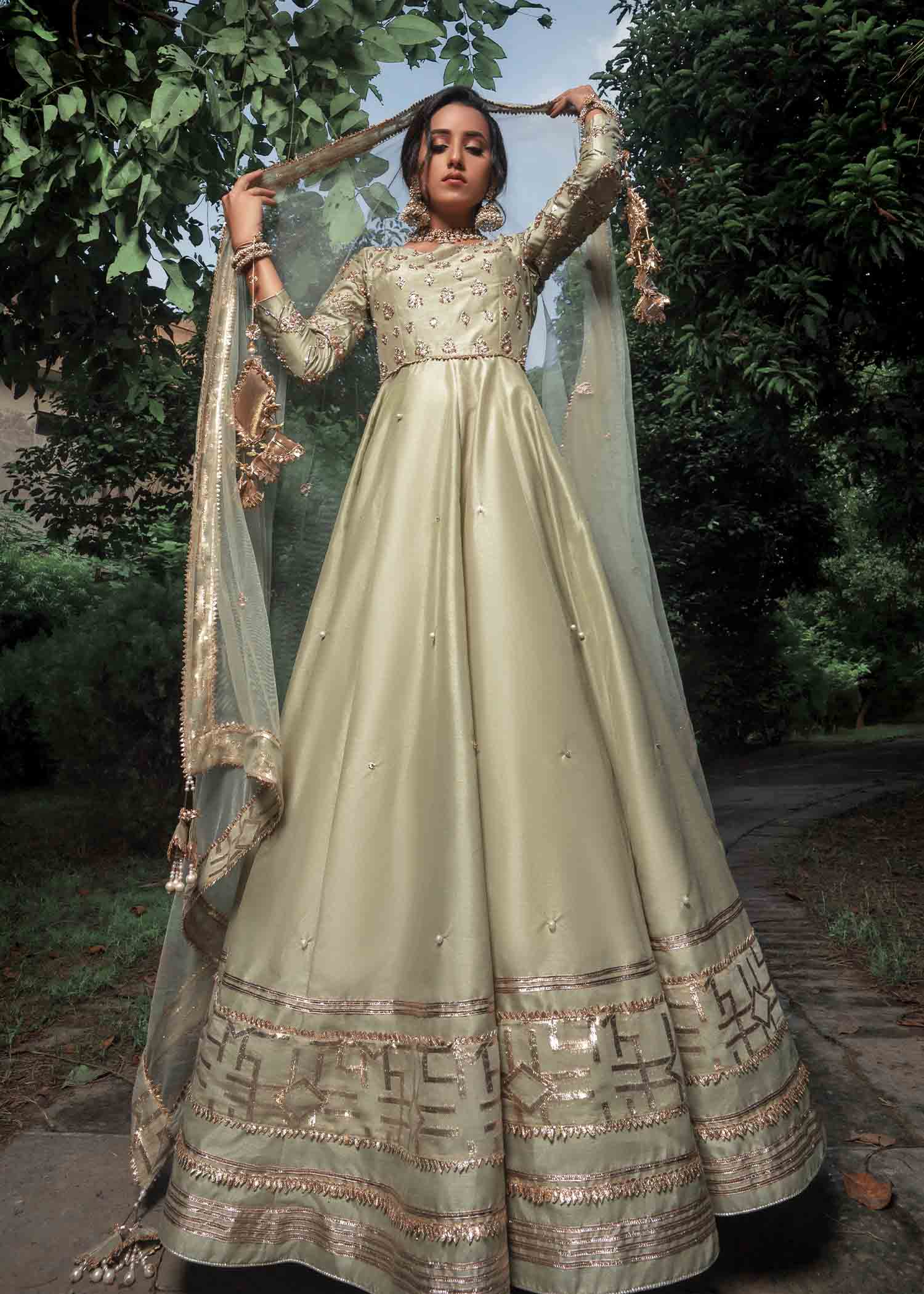 silk Pishwas in Mint green