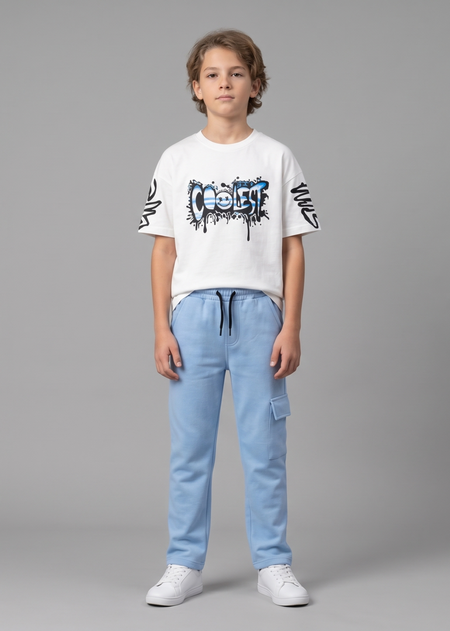 interlock knit Tracksuit in Sky blue, white