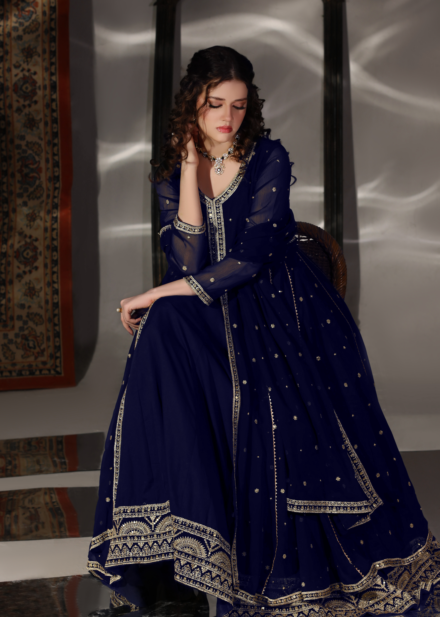 chiffon Pishwas in Navy blue