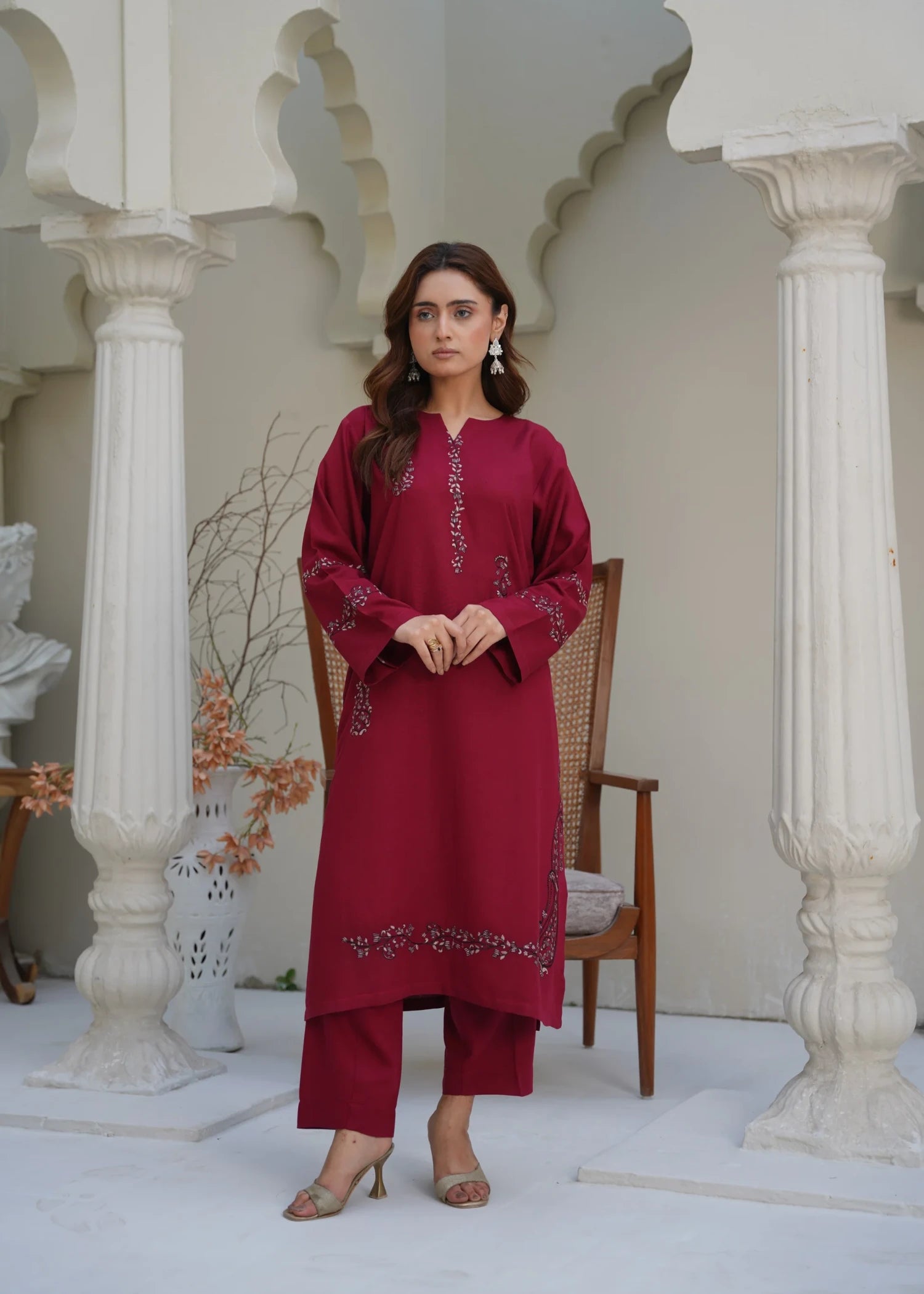 silk karandi Kurta Set in Red