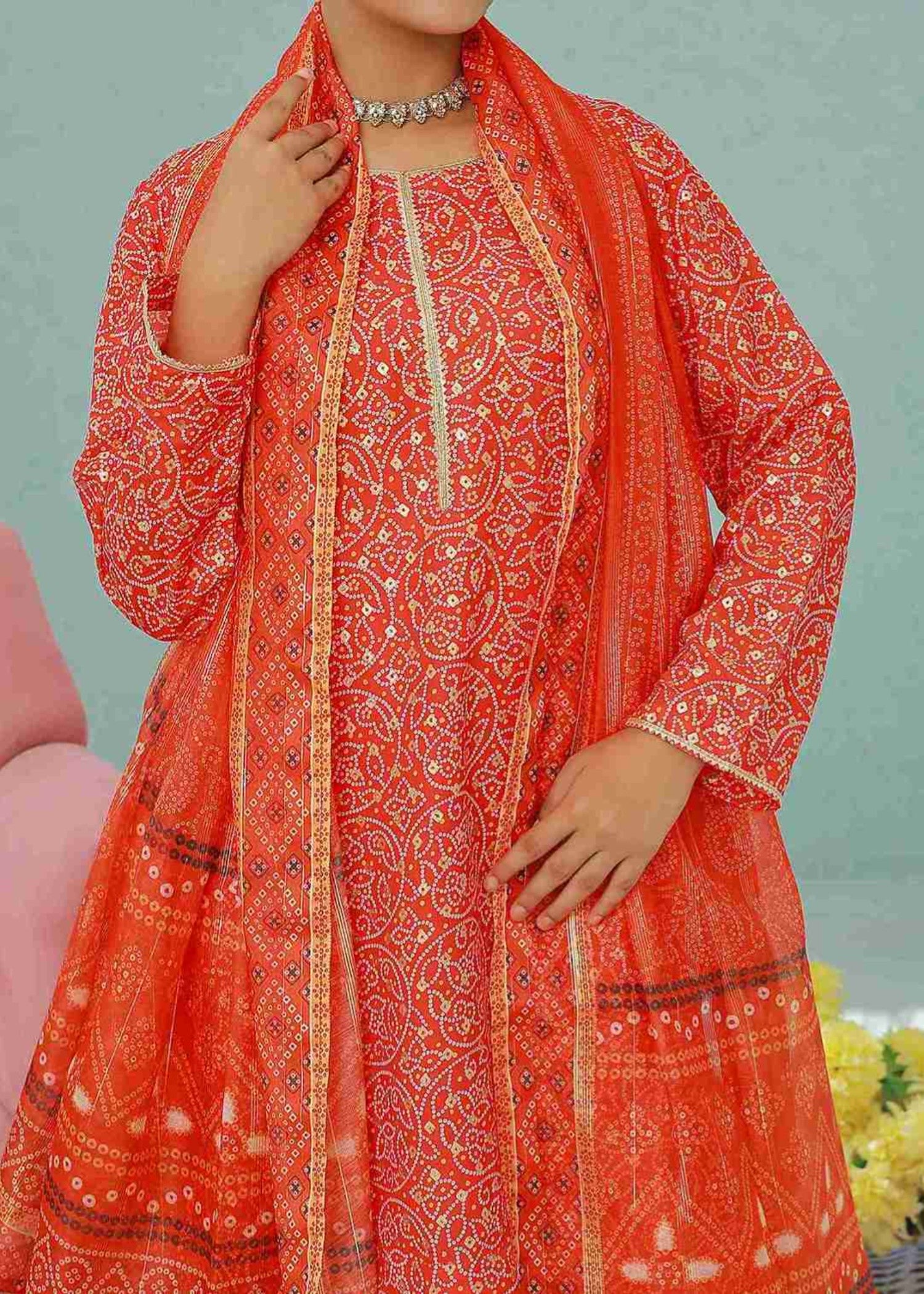 swiss lawn Kurta Set in Red