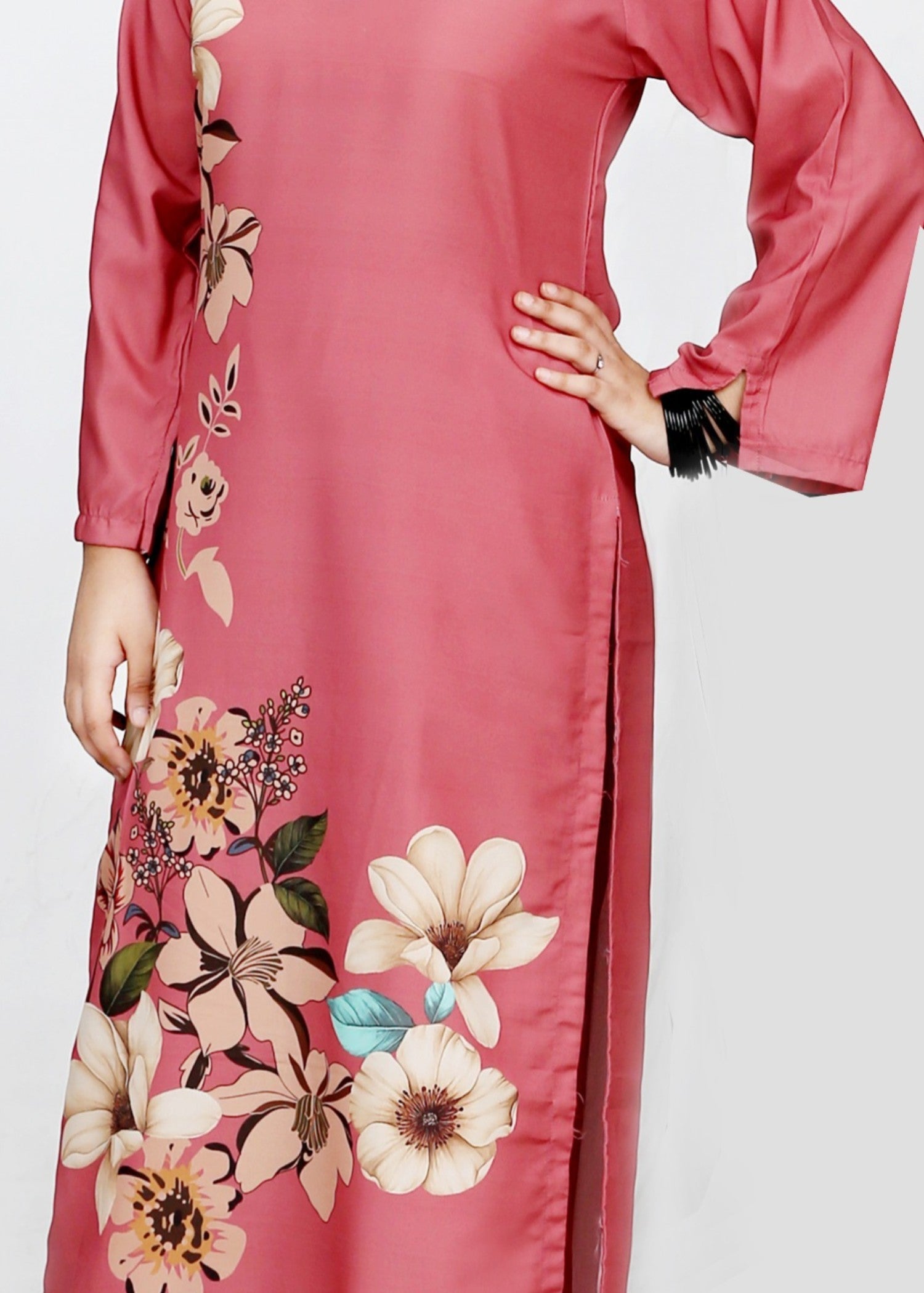 poly lawn Kurta Set in Melon pink
