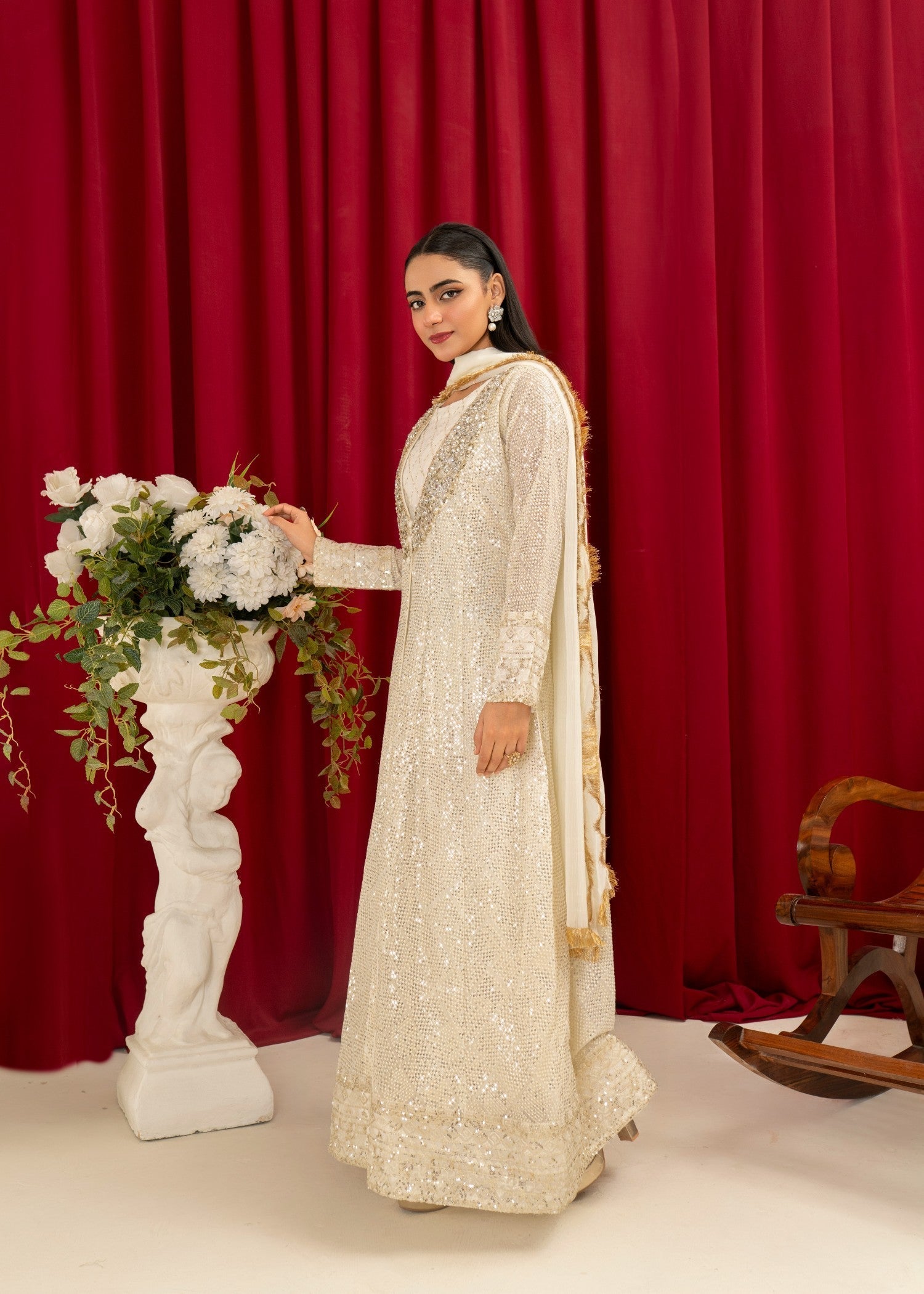 chiffon Gown in Off-white
