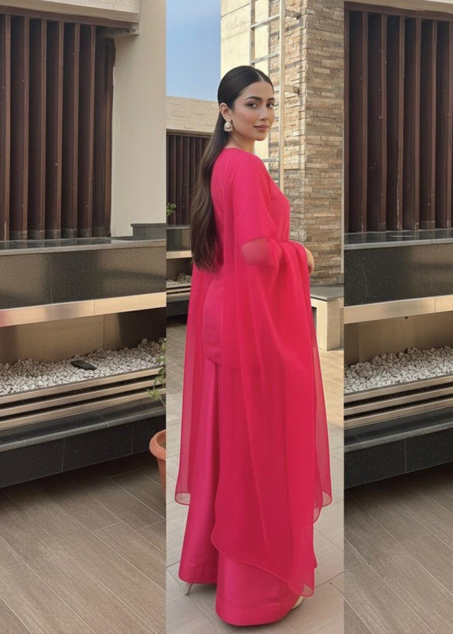 silk Kurta Set in Fuchsia pink