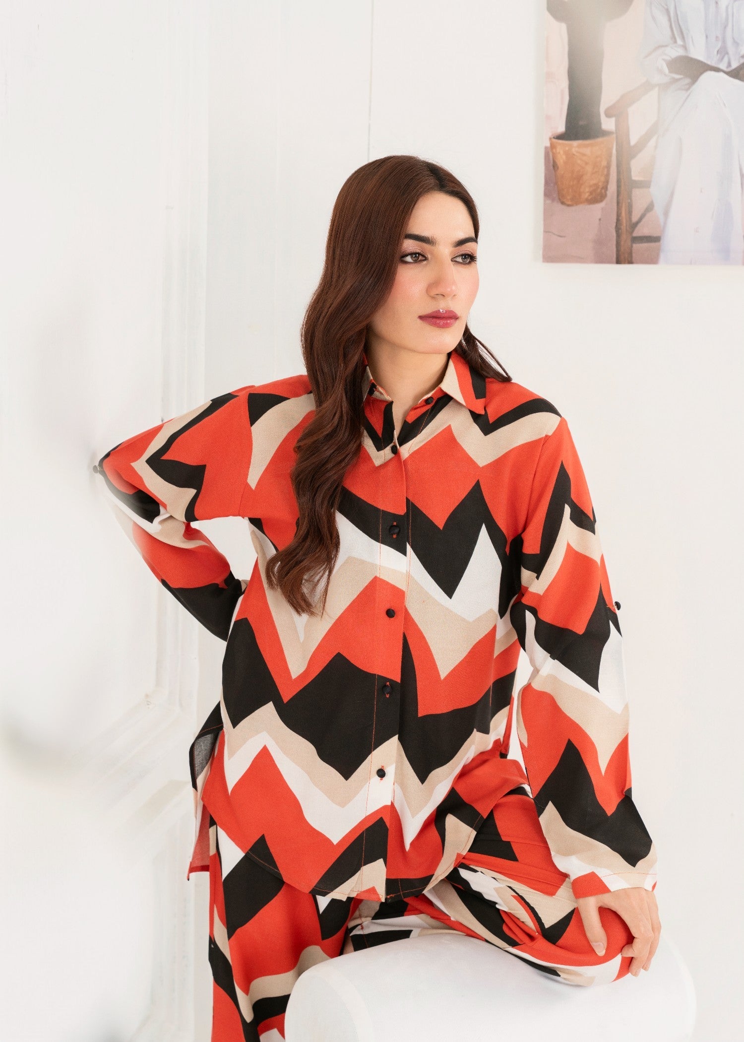 georgette Co Ord Sets in Coral orange