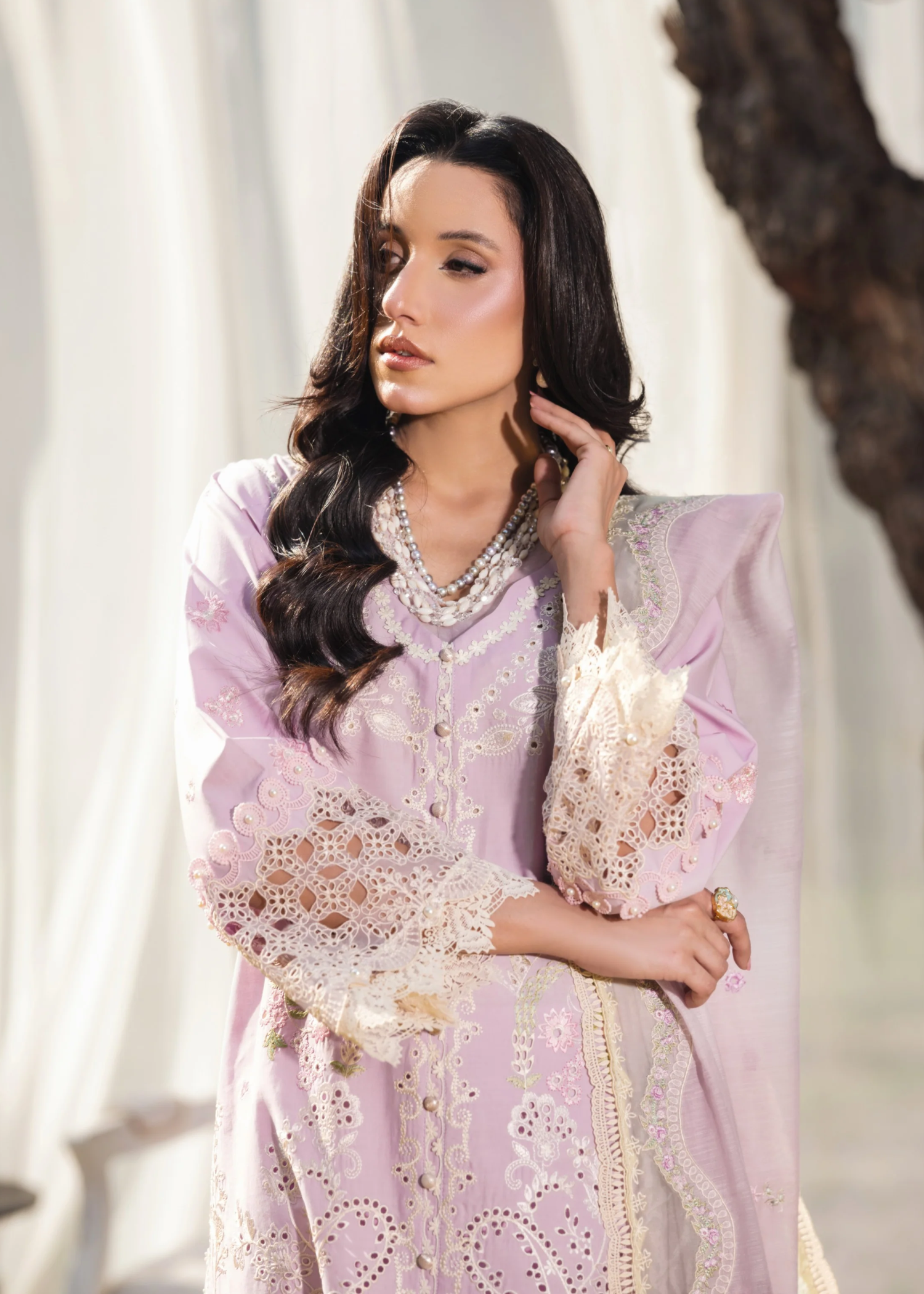 lawn Kurta Set in Mauve pink