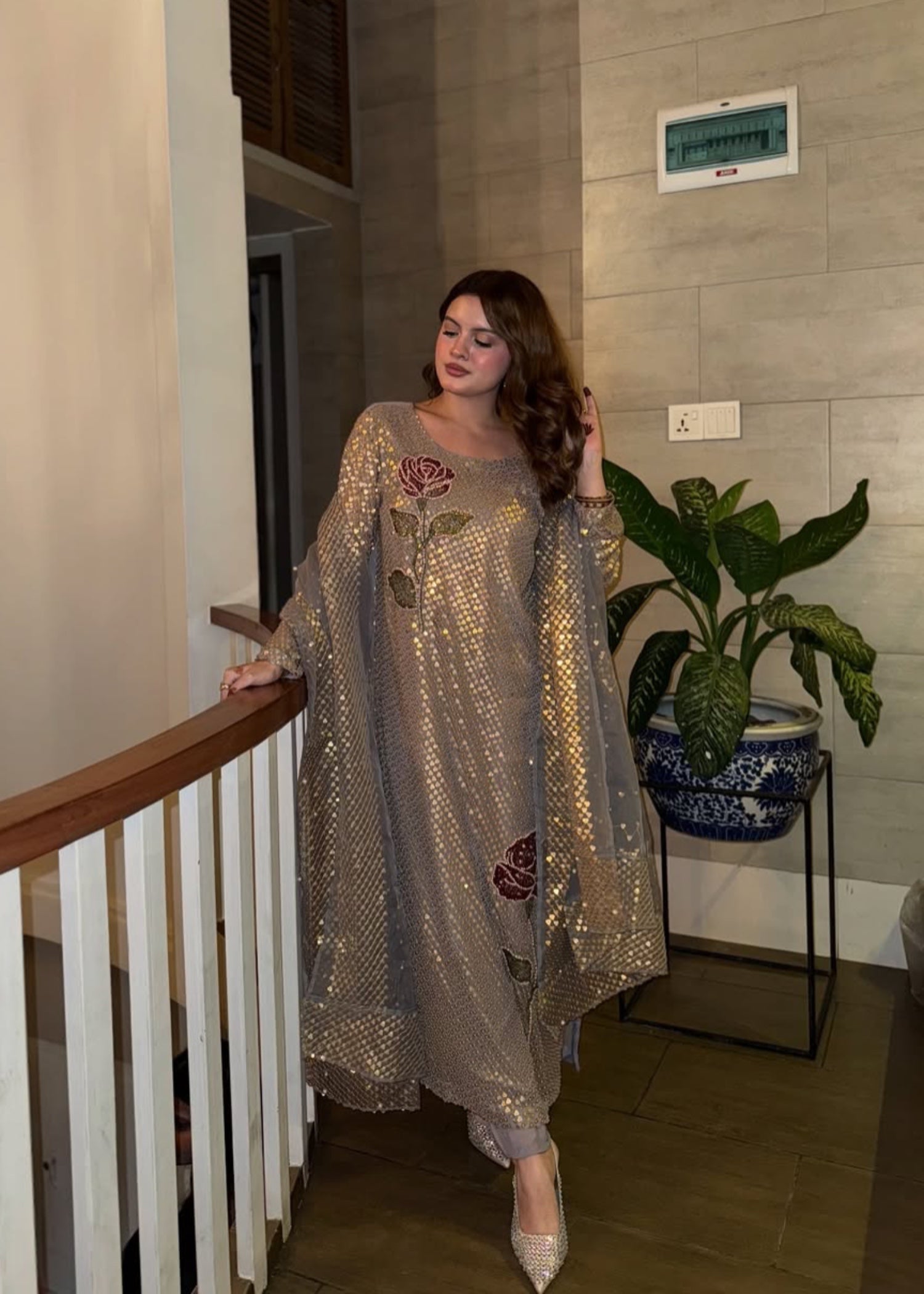 chiffon Kurta Set in Grey