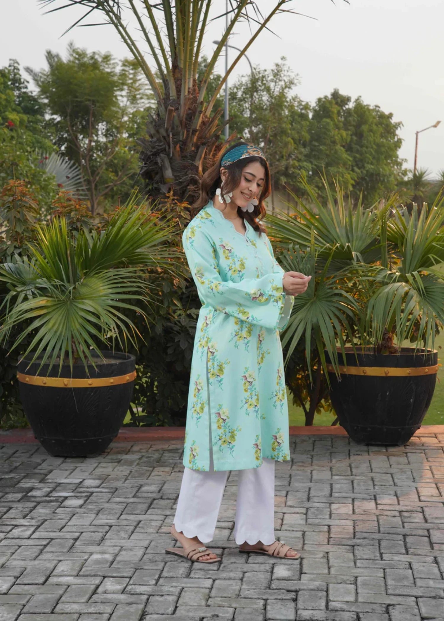 viscose Kurta Set in Aquamarine