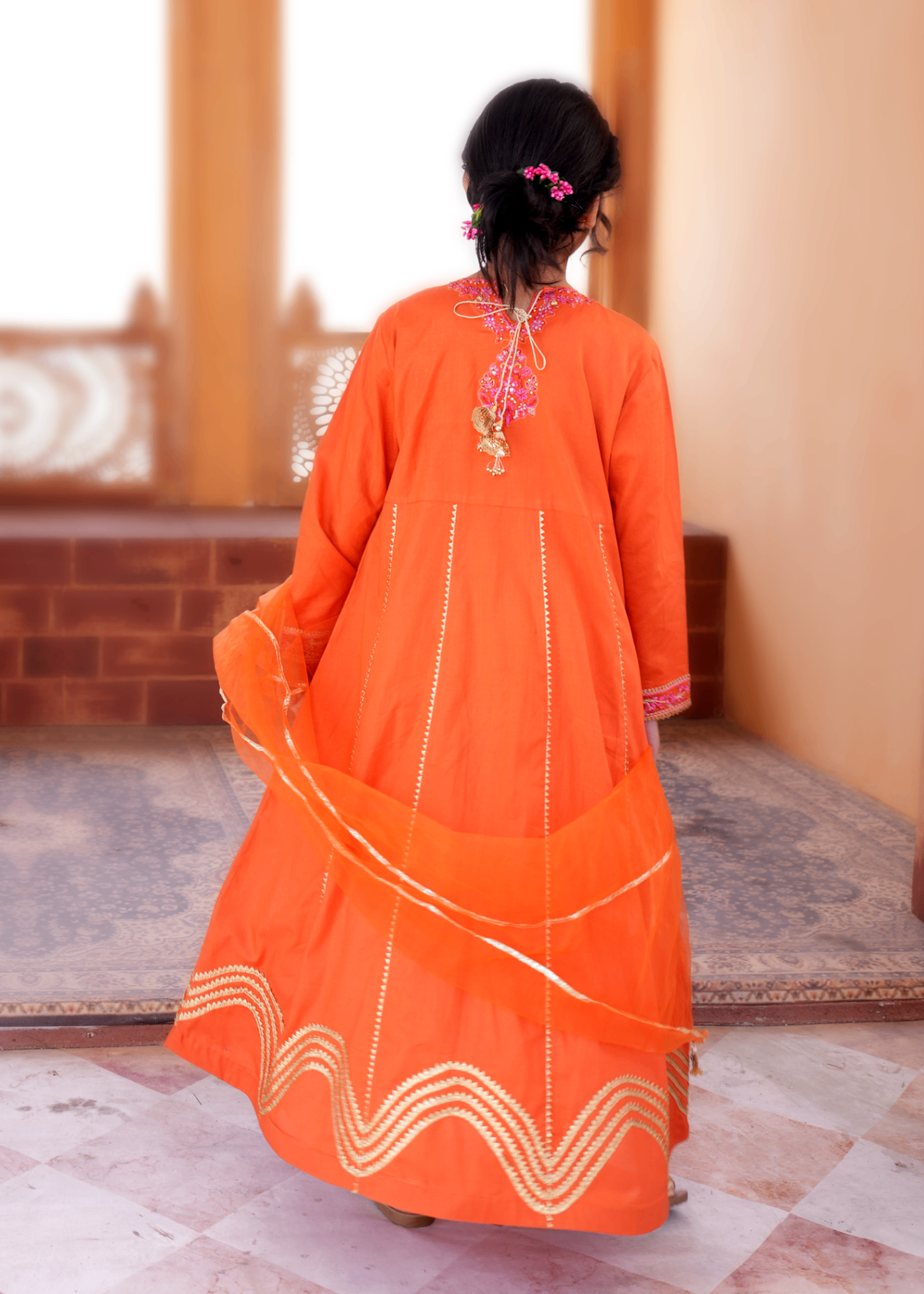 cotton Anarkali in Orange