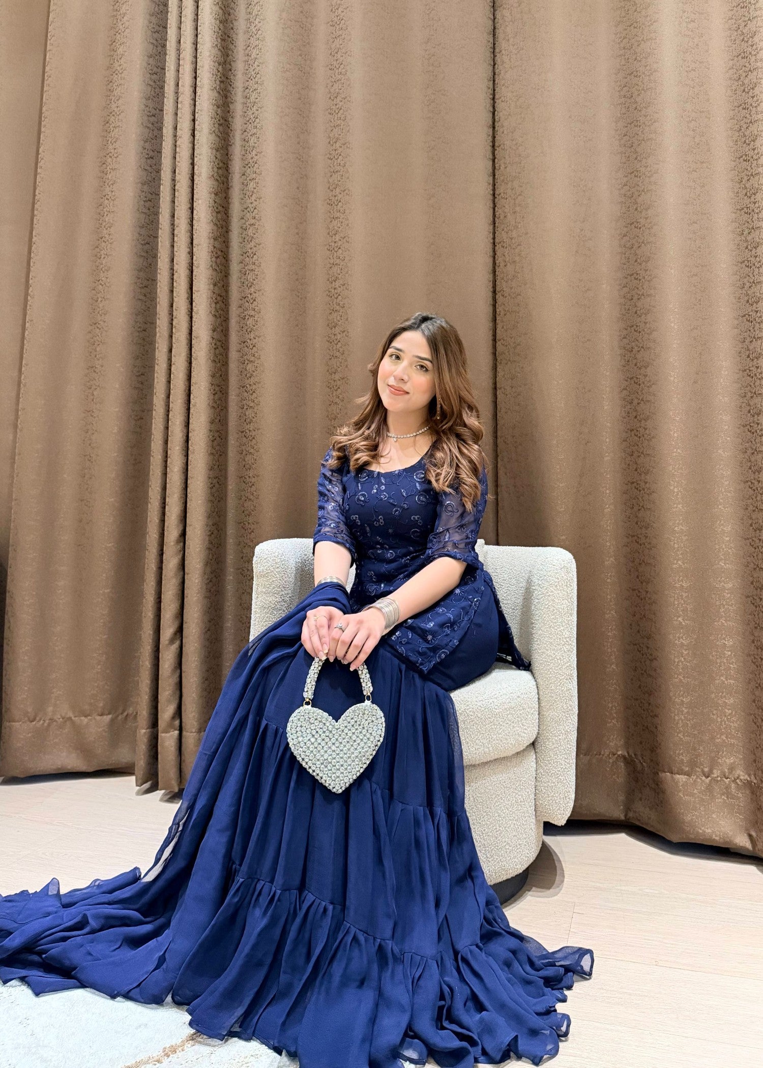 bemberg crinkle chiffon Gharara in Navy blue