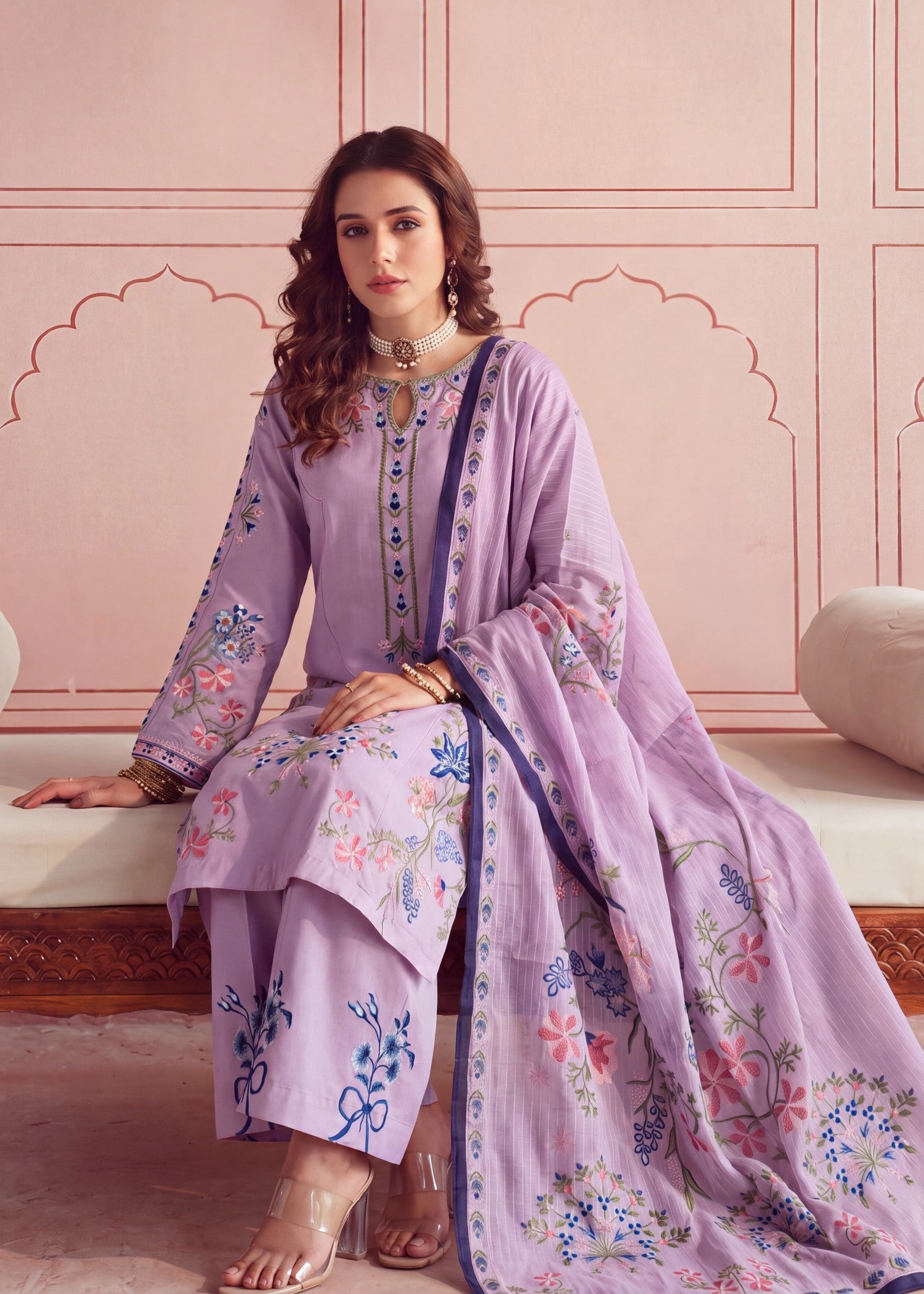 lawn Kurta Set in Heathered lilac