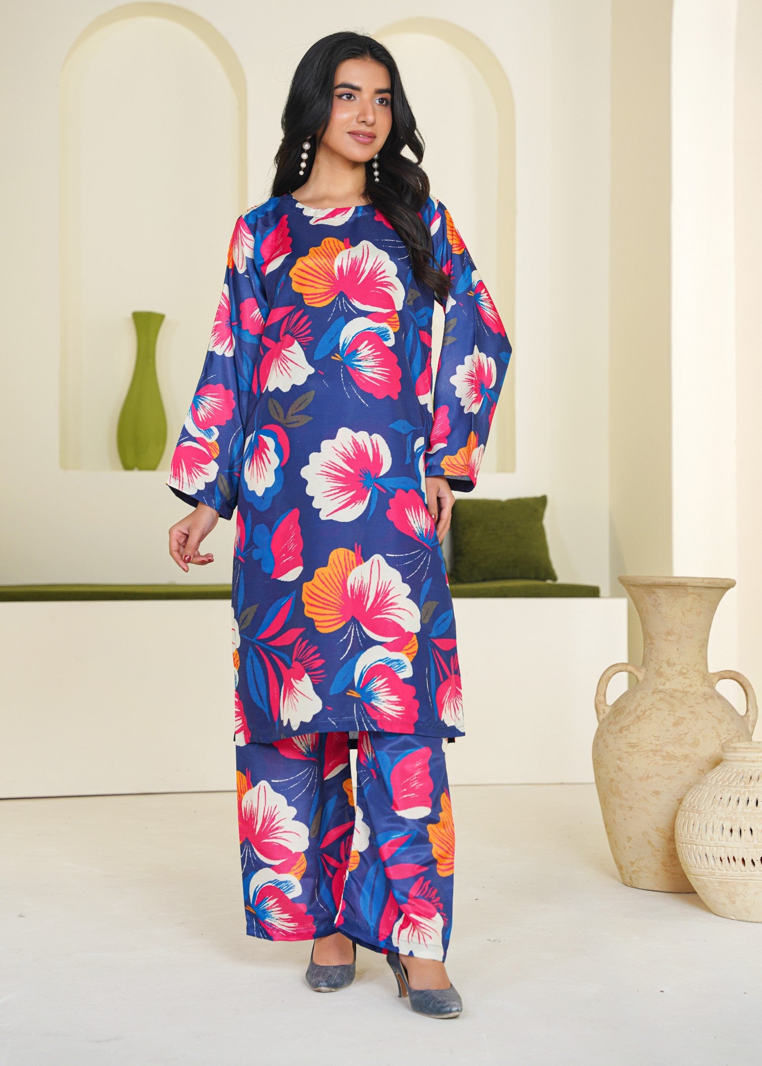 poly silk Co Ord Sets in Midnight blue