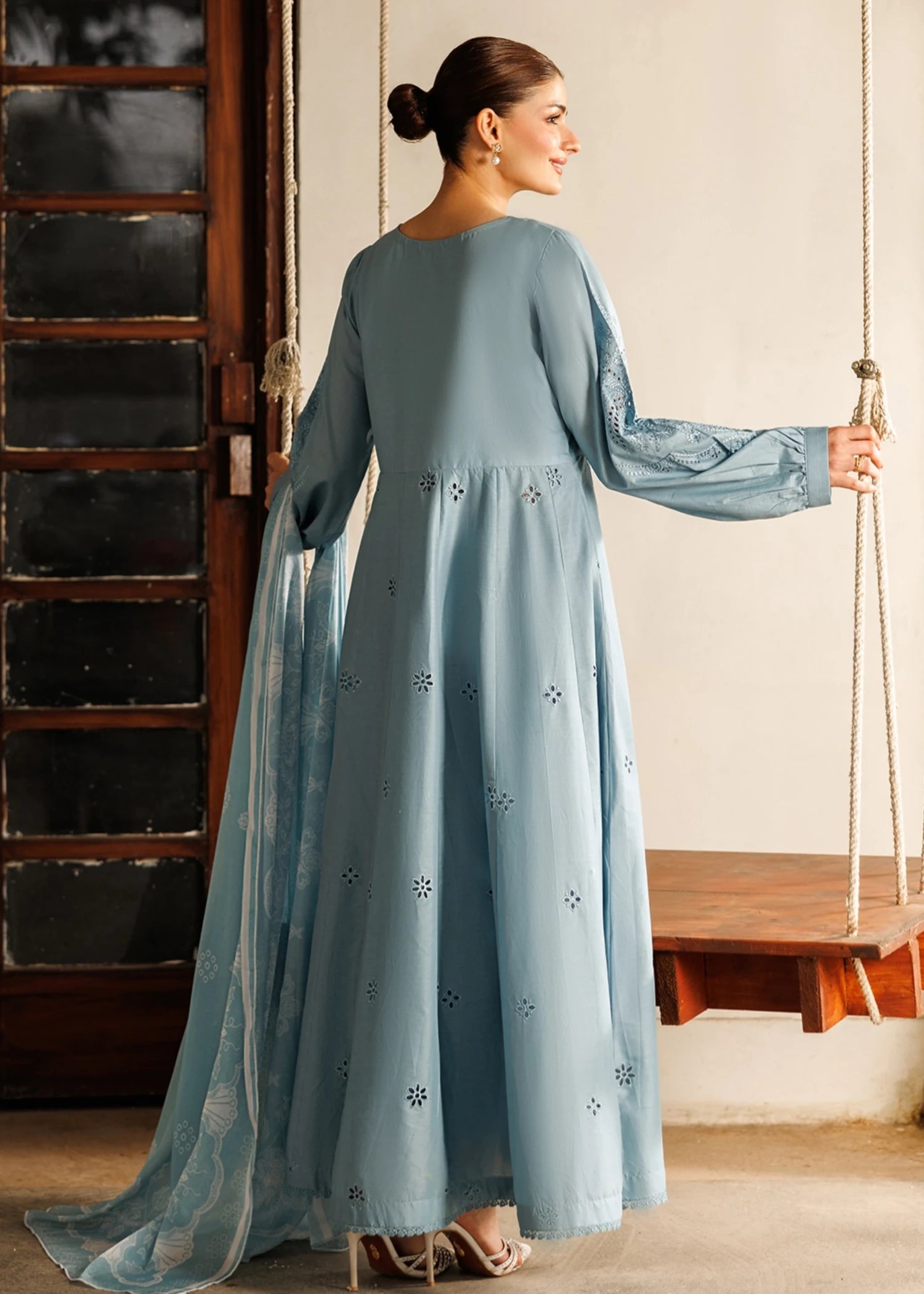 cotton Pishwas in Ice blue