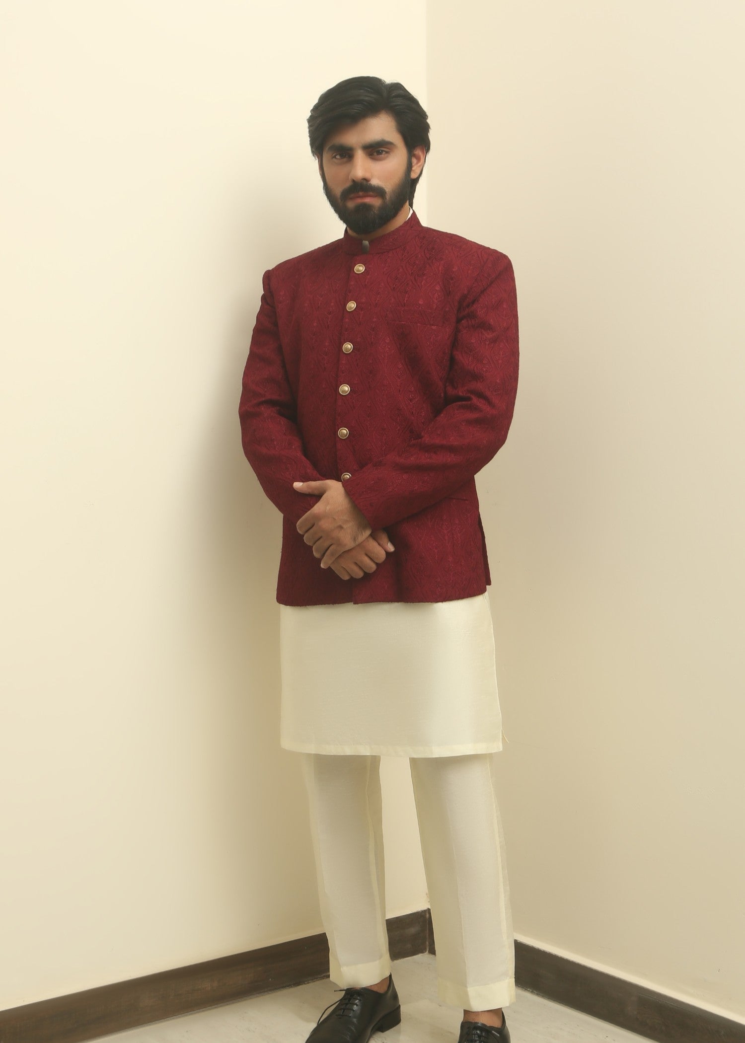pk raw silk Prince Coat in Maroon