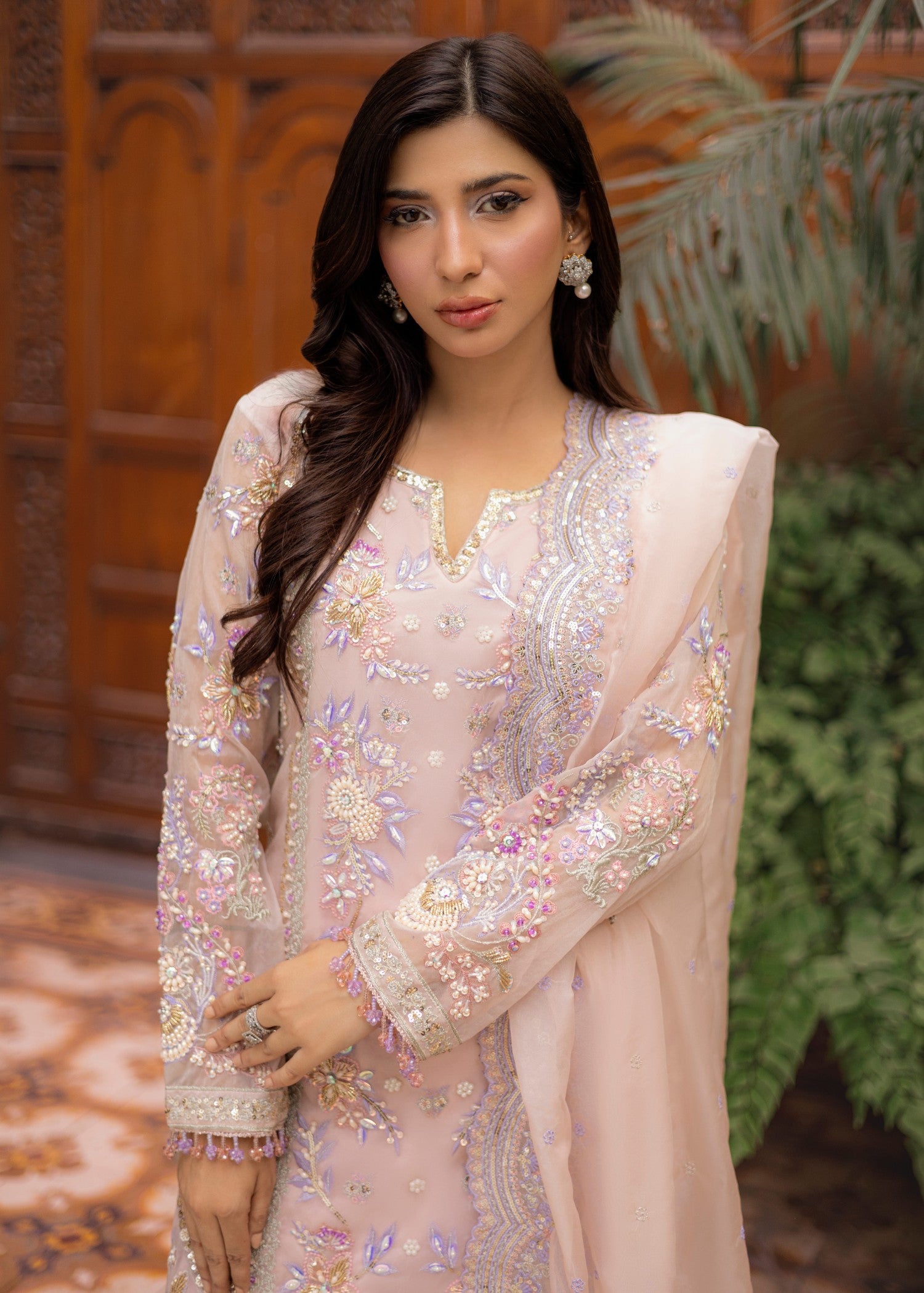 korean raw silk Kurta Set in Pastel pink