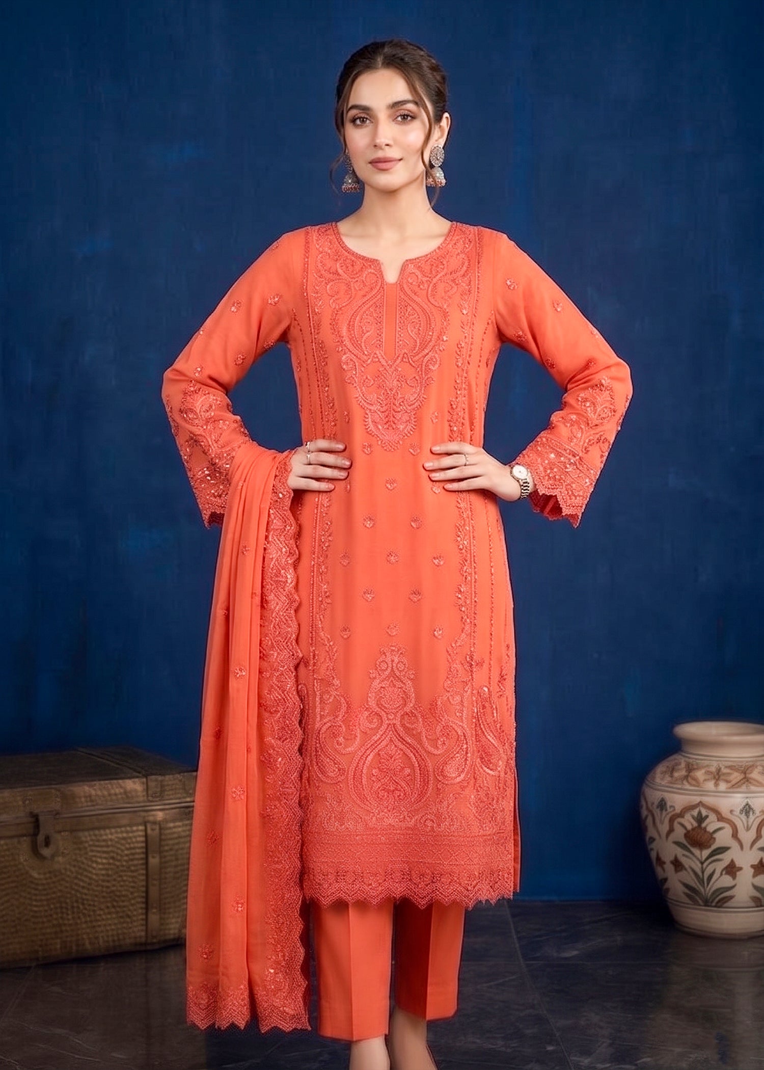 chiffon Kurta Set in Bubblegum pink
