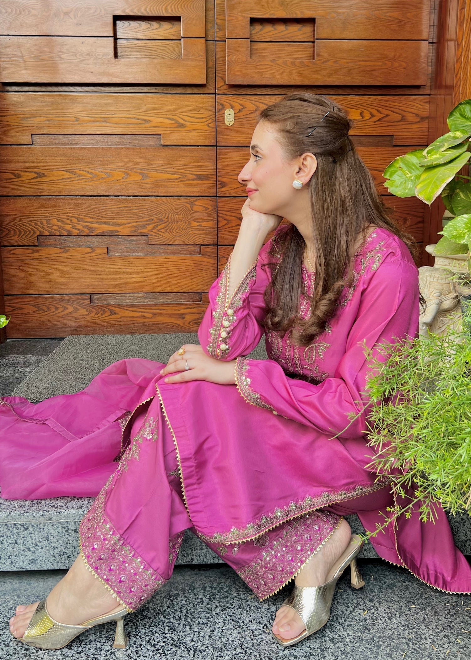 silk Kurta Set in Zinnia pink