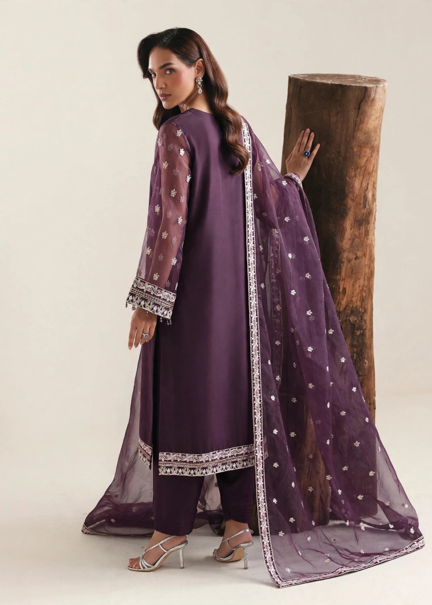 organza Kurta Set in Plum purple