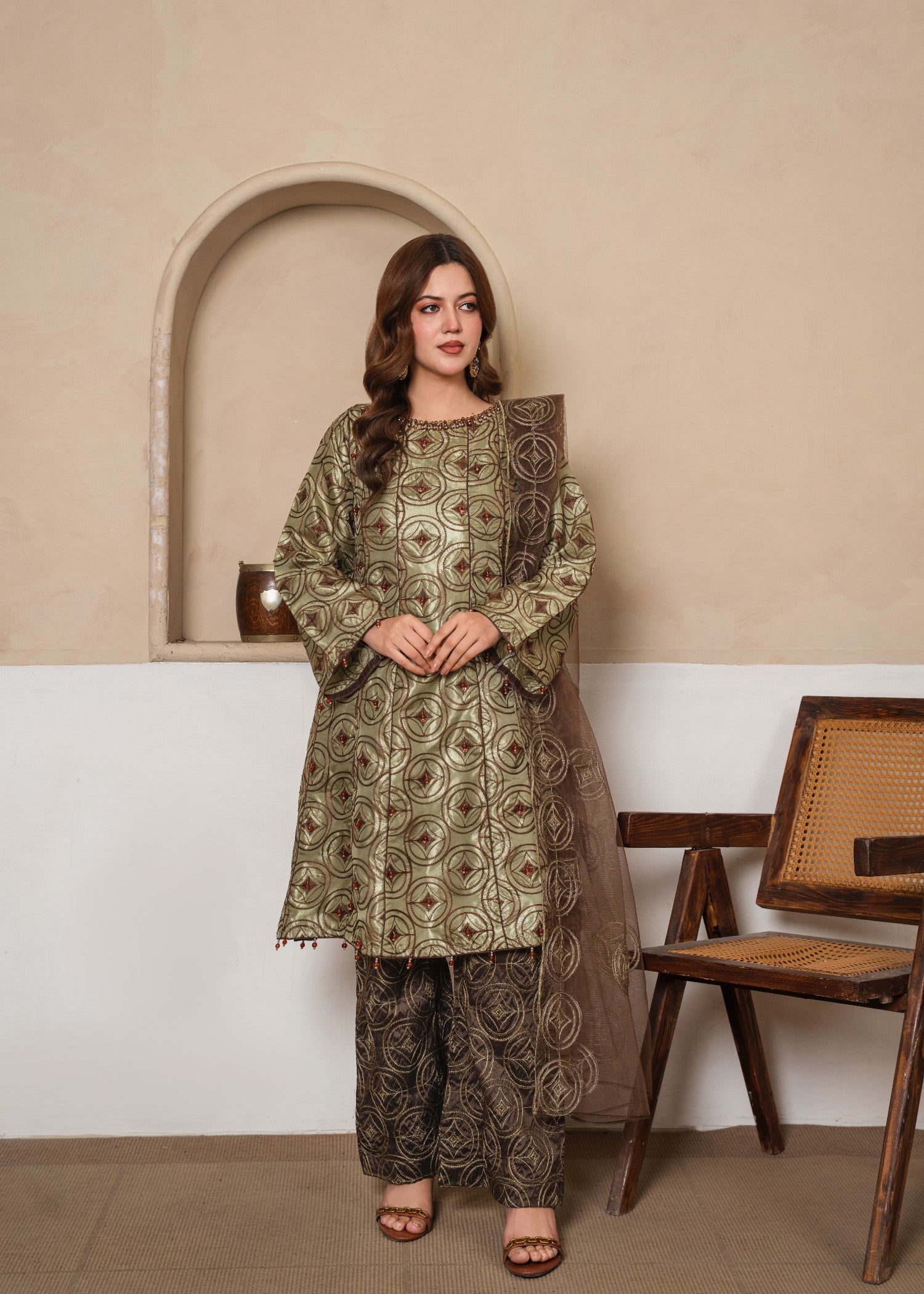 silk Short Frock in Sage green
