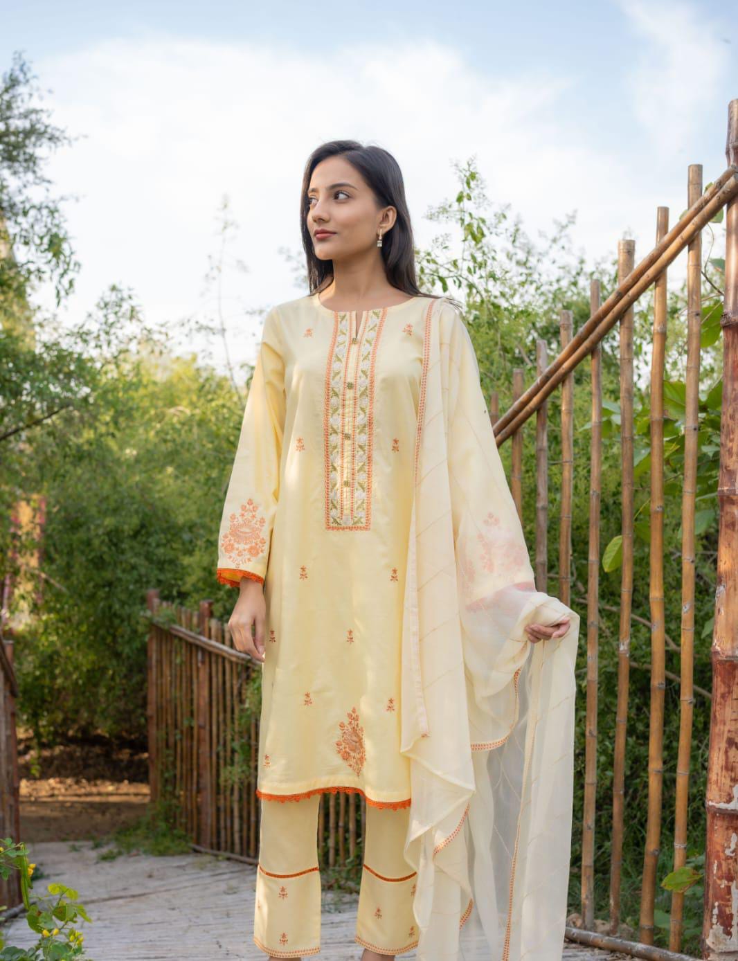 cambric Kurta Set in Butter
