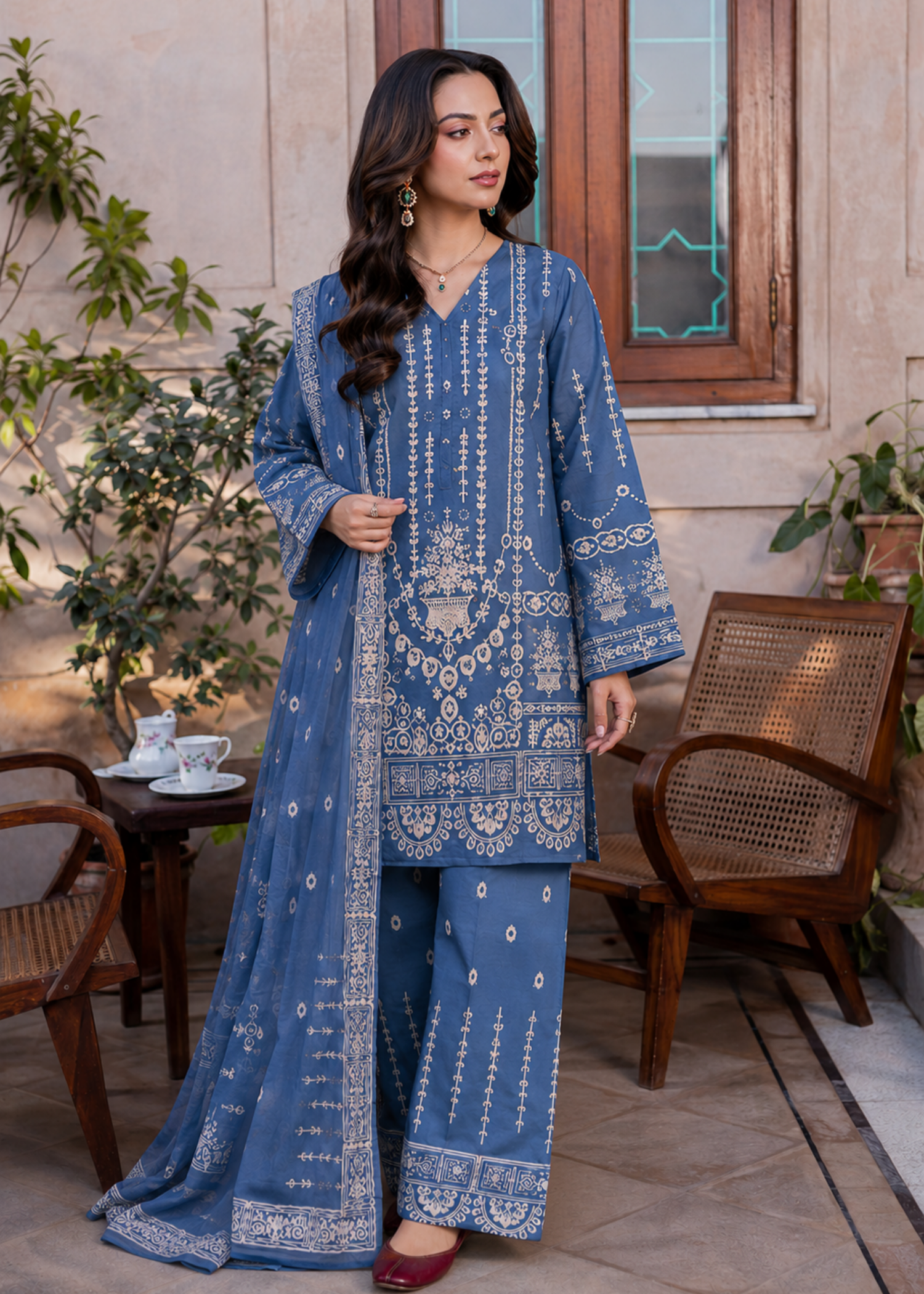 poly silk Kurta Set in Steel blue