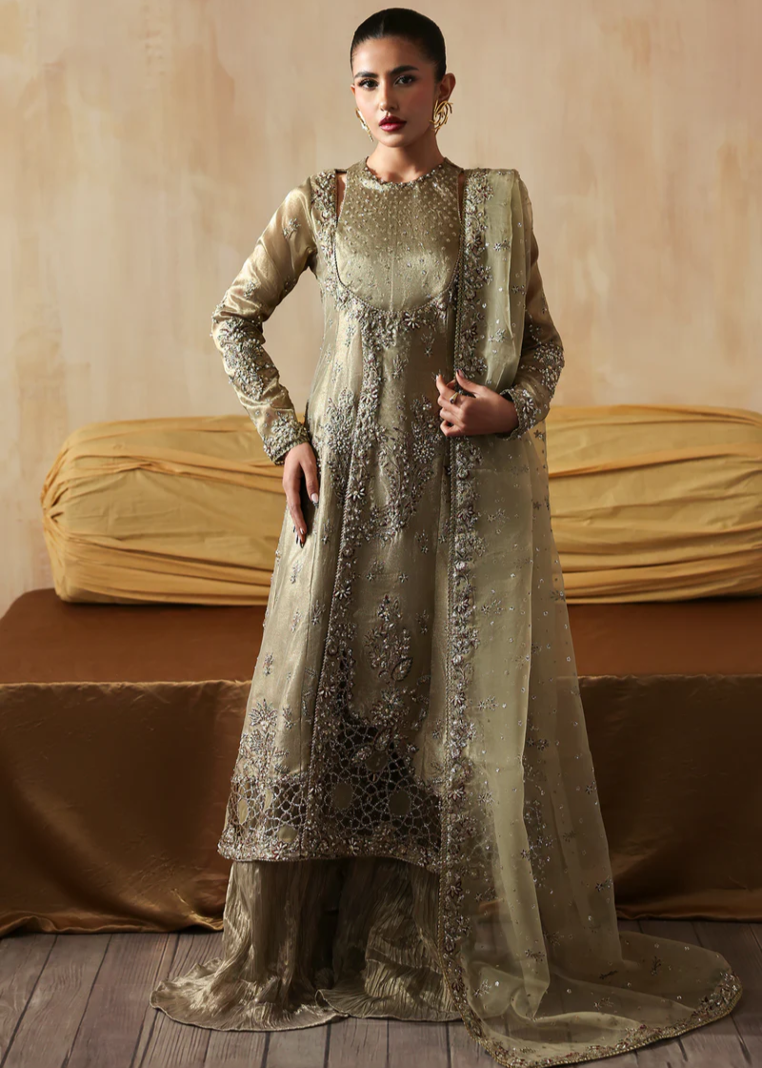 indian tissue Unstitched in Sage green