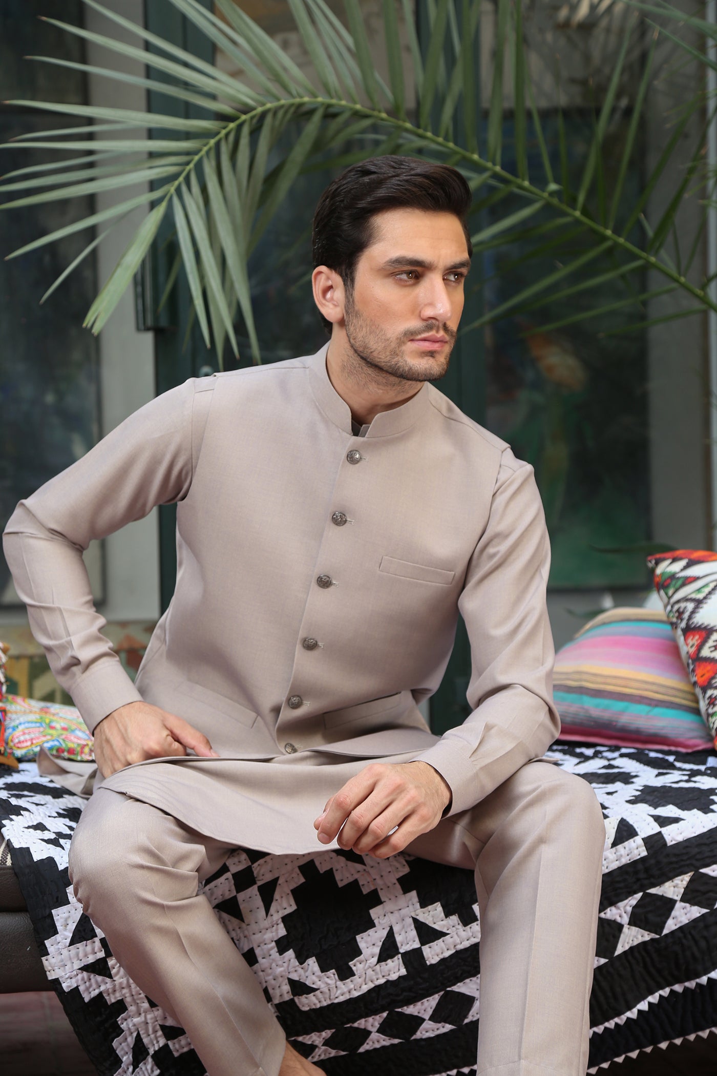 wash & wear Waistcoat in Beige by Istor House Of Premium Fabrics