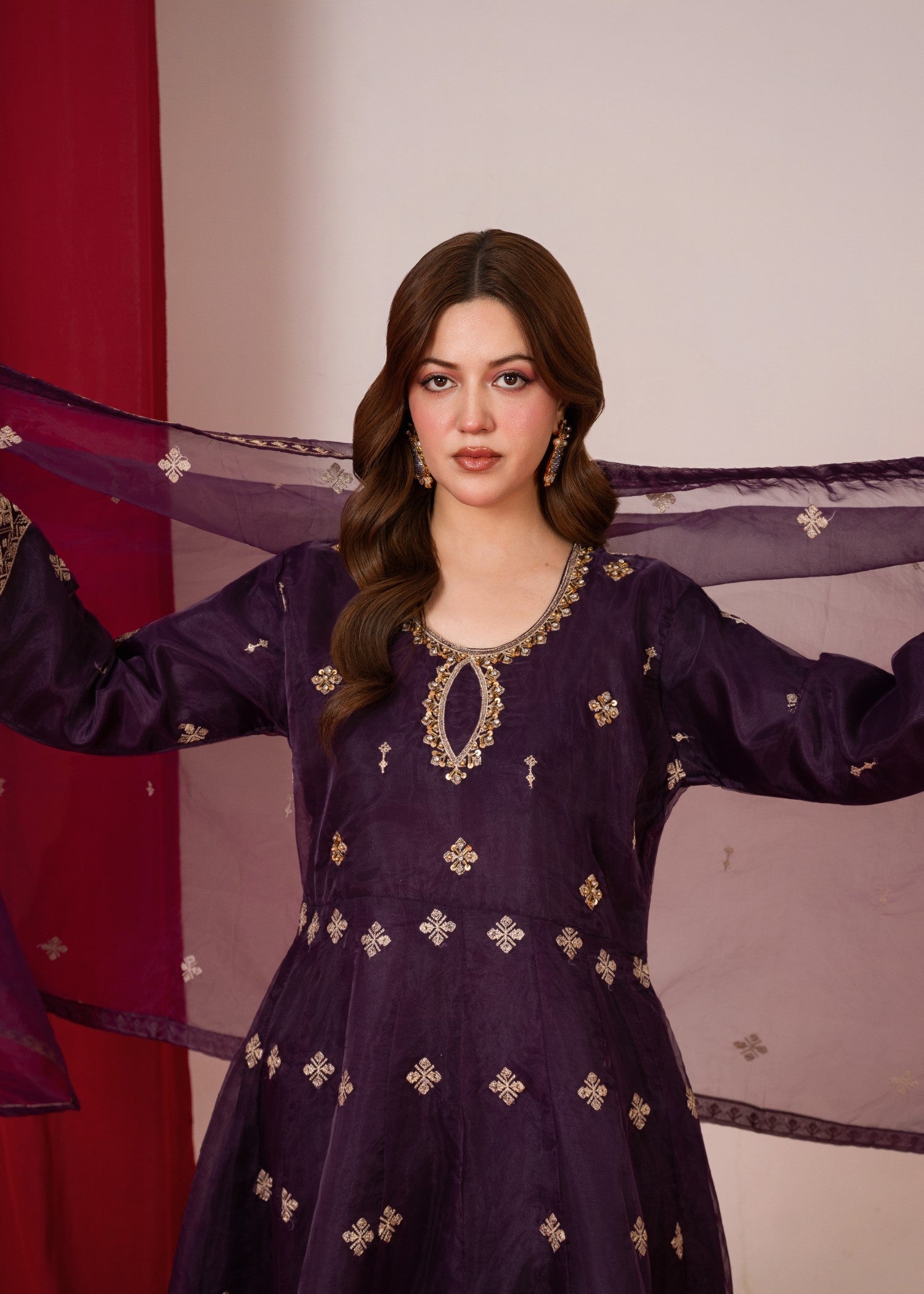 organza Pishwas in Purple