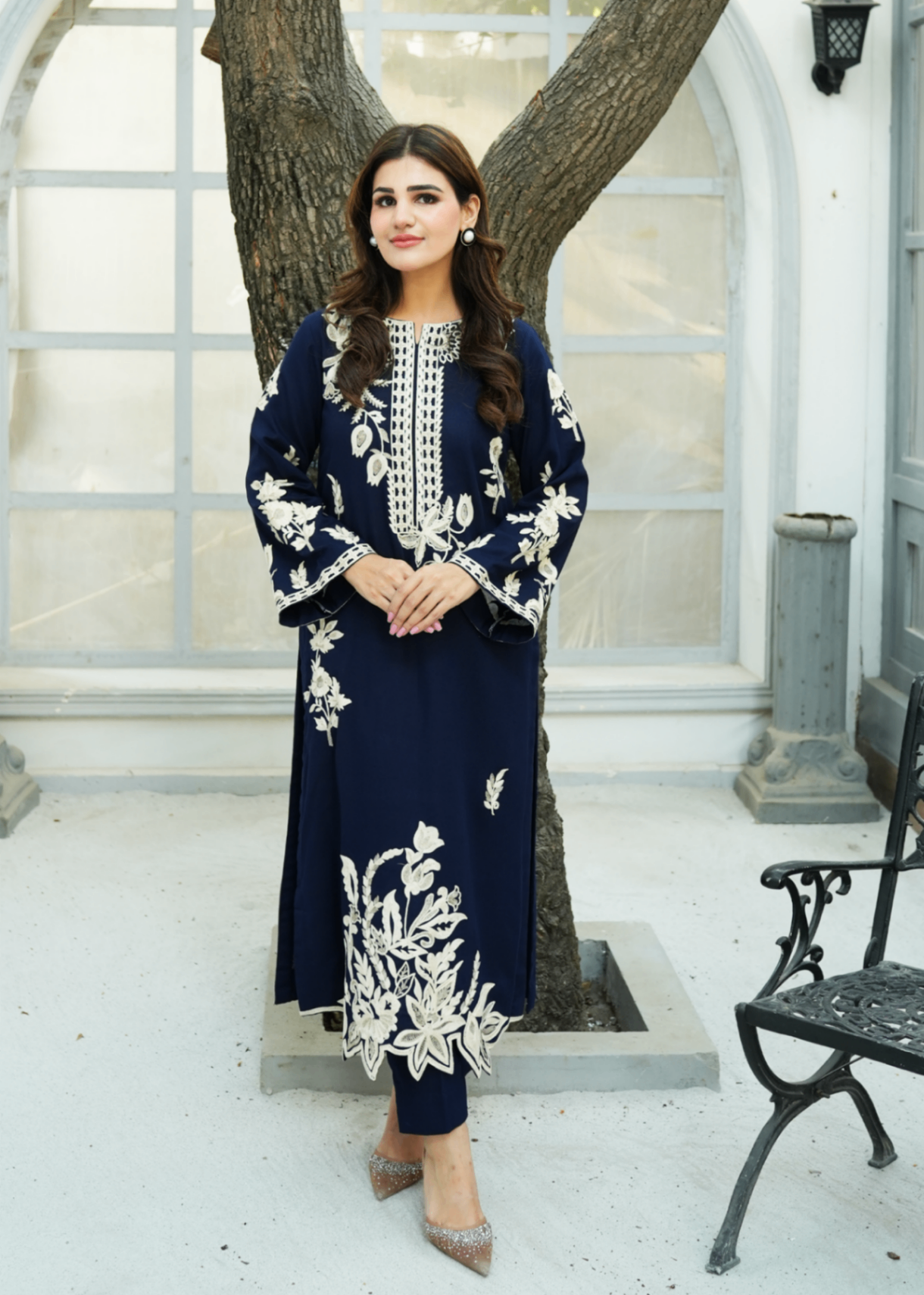 cotton linen Kurta Set in Navy blue
