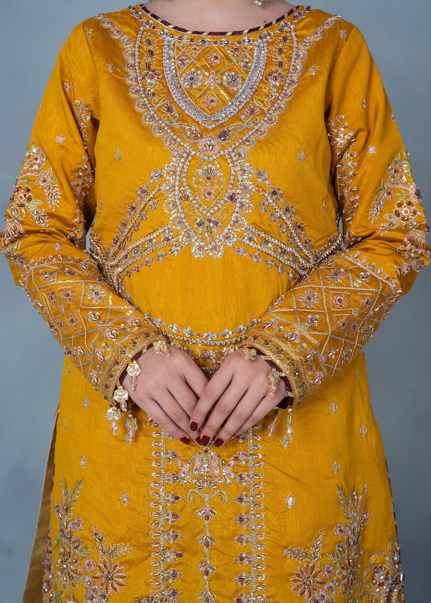 raw silk Sharara in Mustard