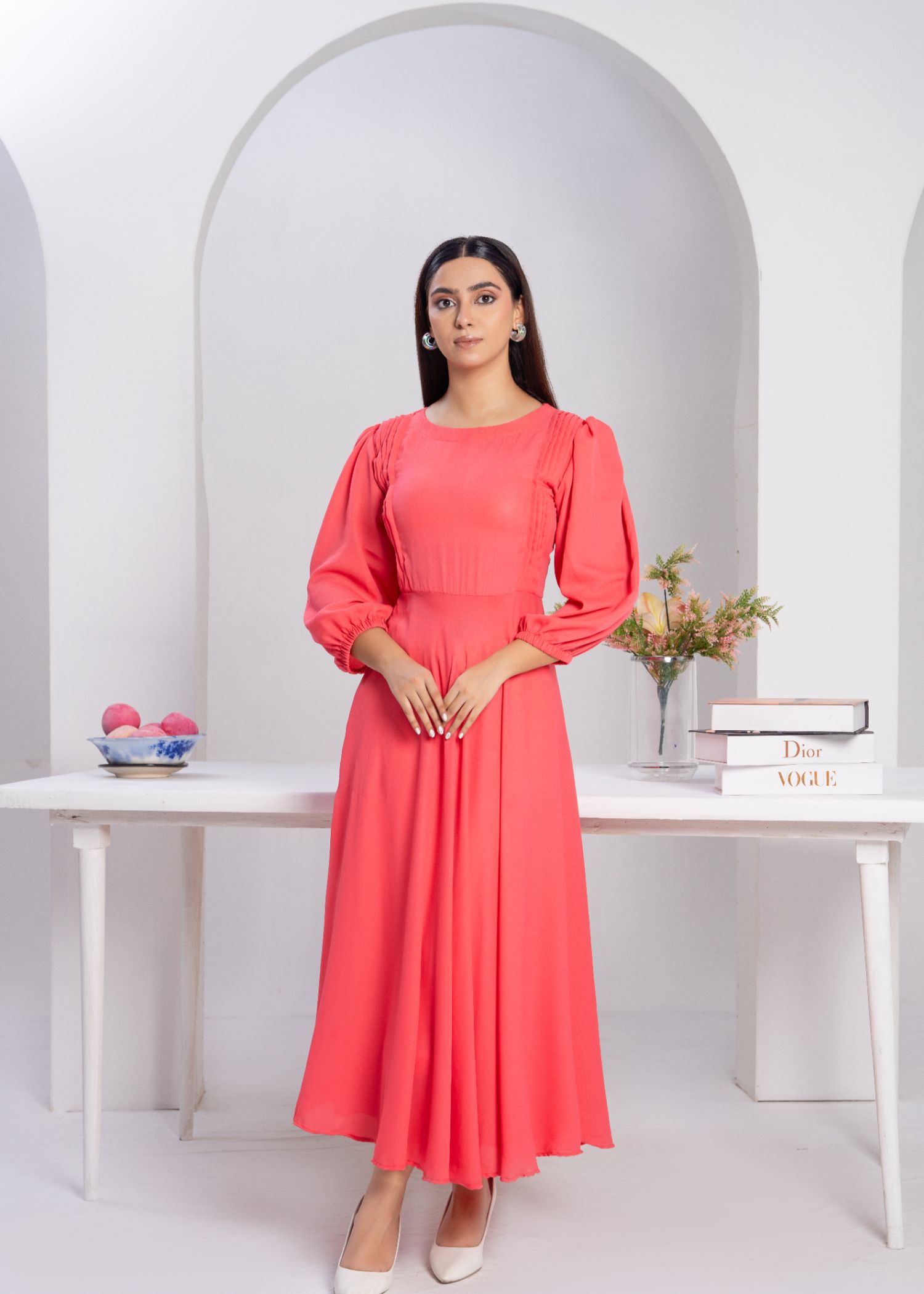 georgette Dress in Strawberry pink