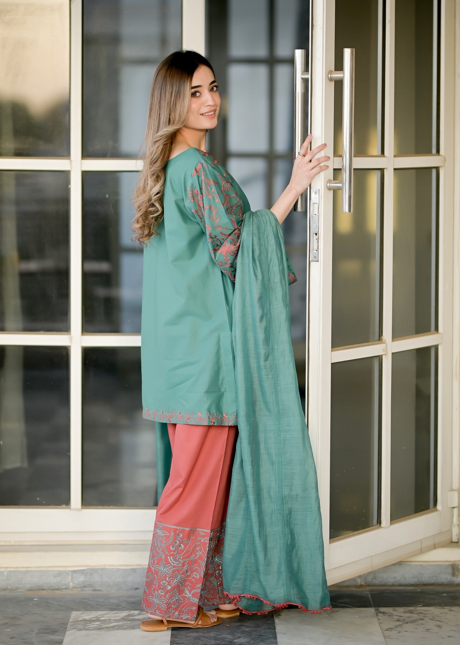 lawn cotton Kurta Set in Sea green