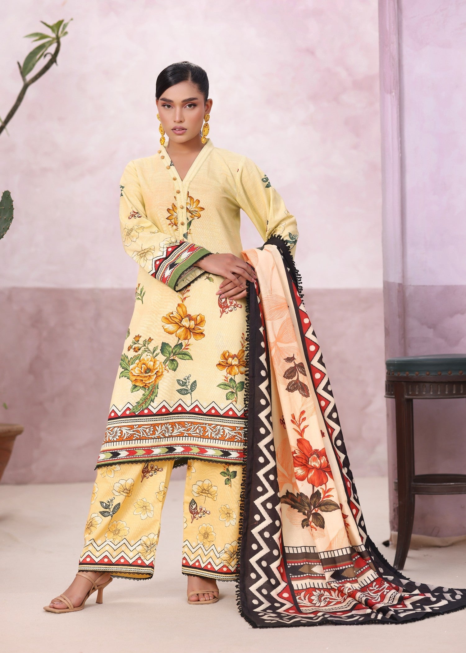 khaddar Kurta Set in Light yellow