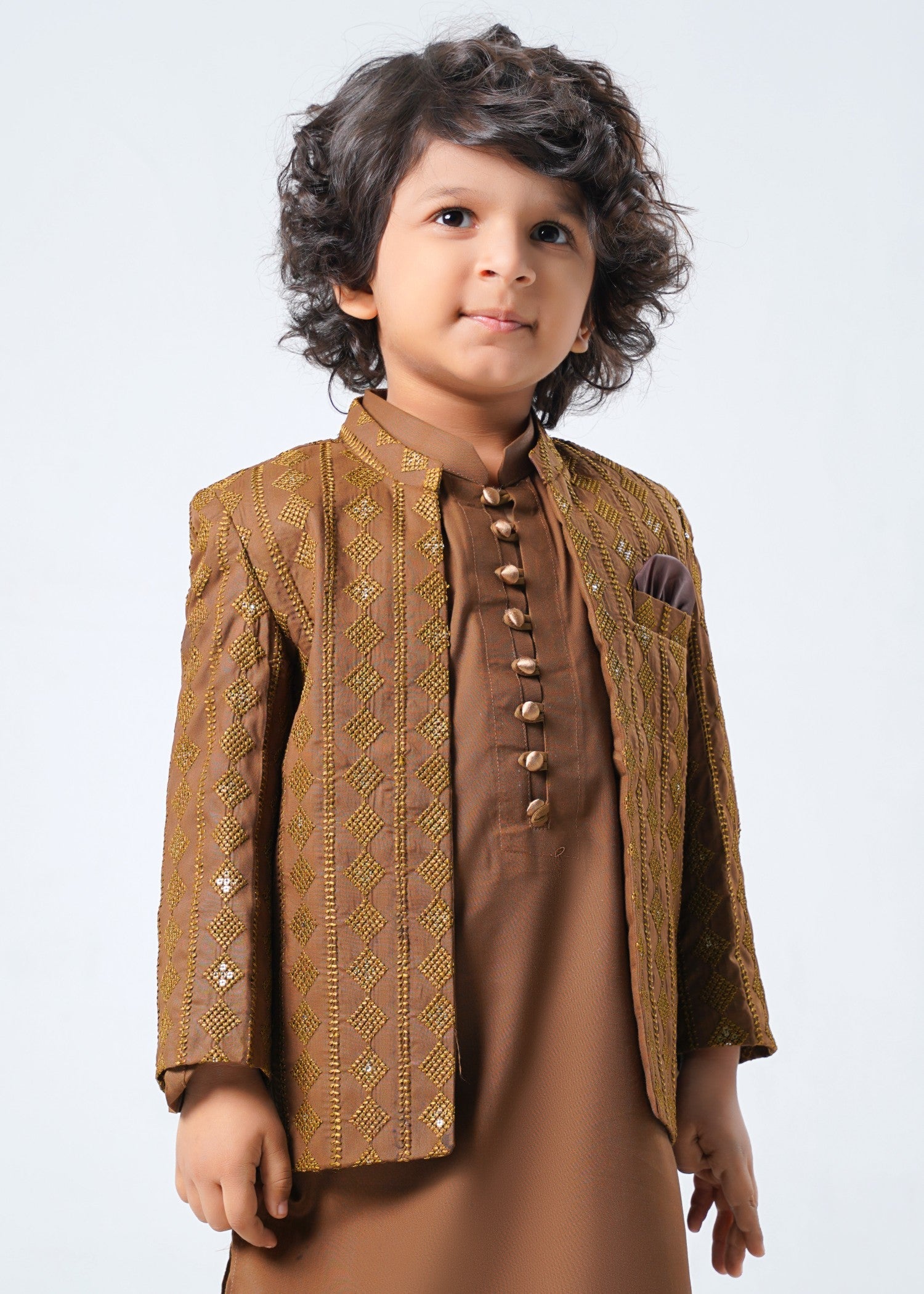 raw silk Prince Coat in Brown