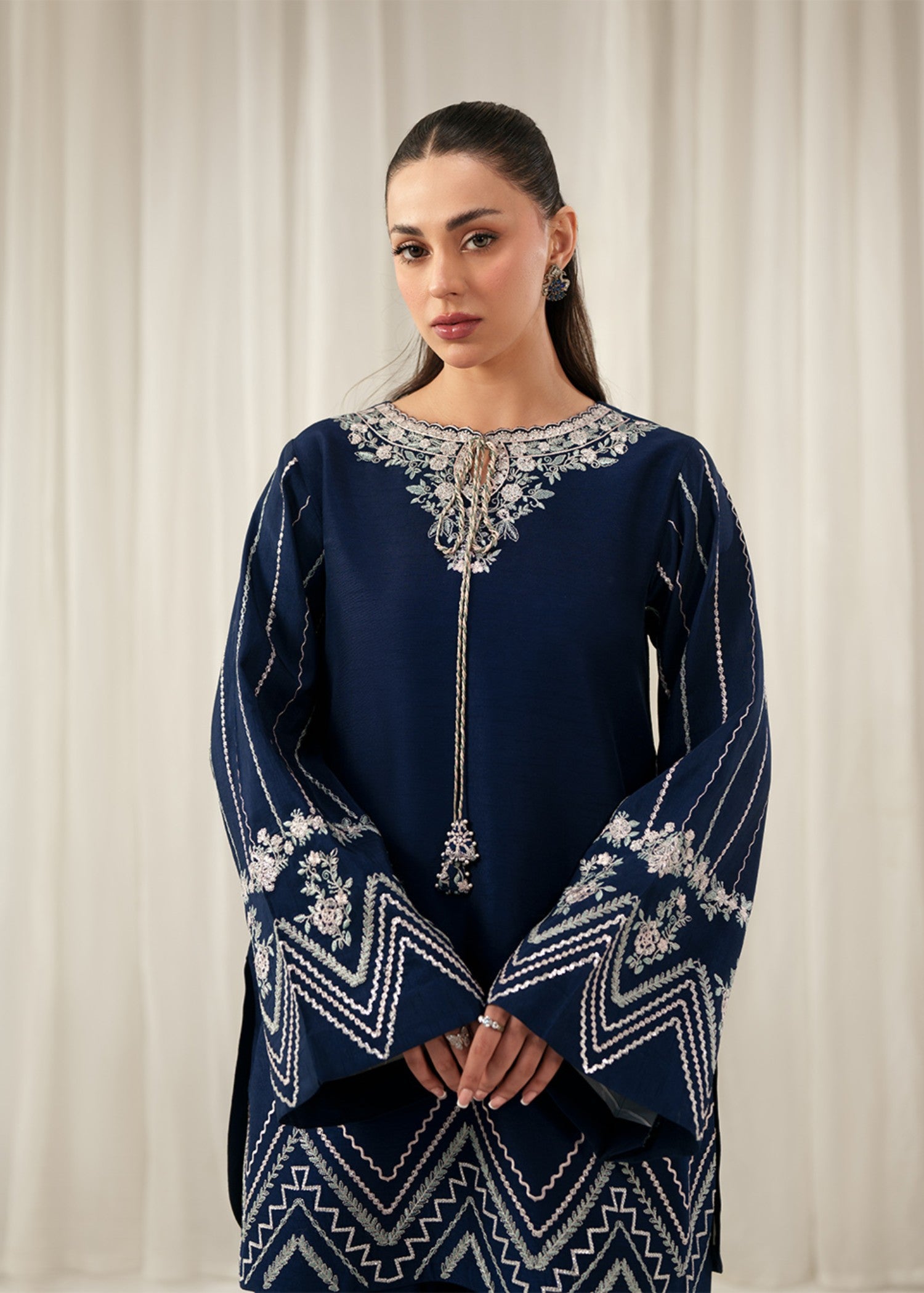 korean raw silk Kurta Set in Navy blue