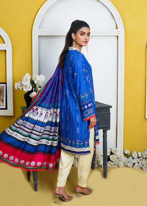 slub lawn Unstitched in Royal blue