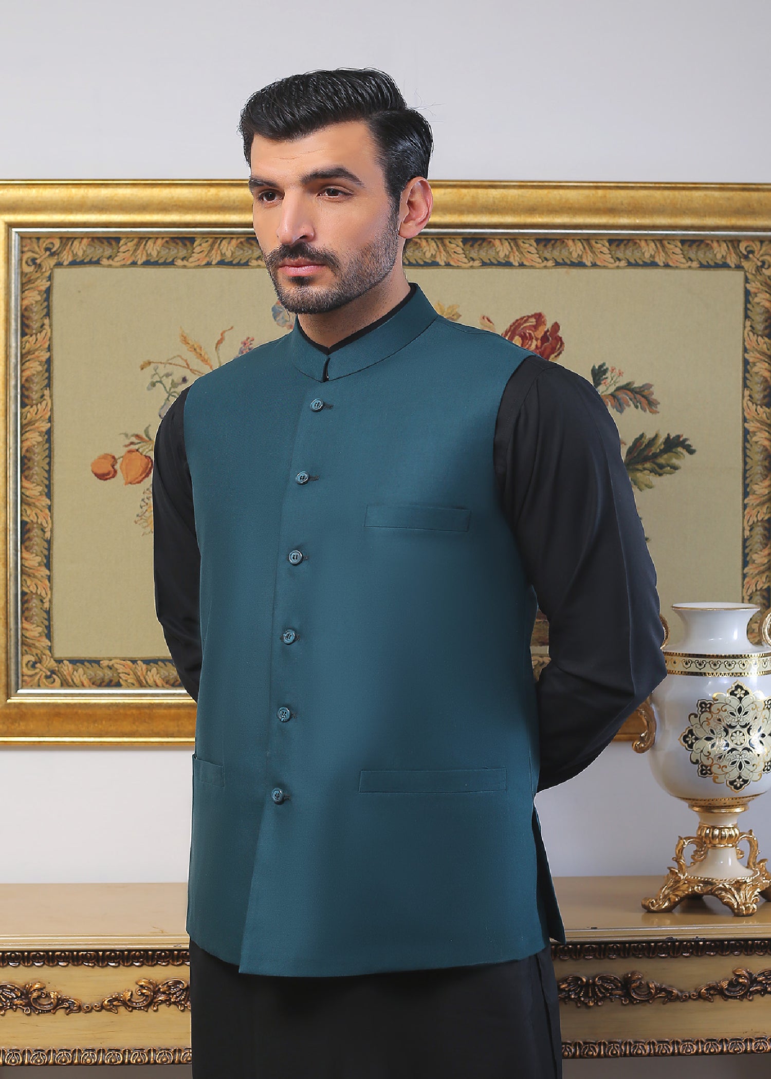 tropical Waistcoat in Sea green