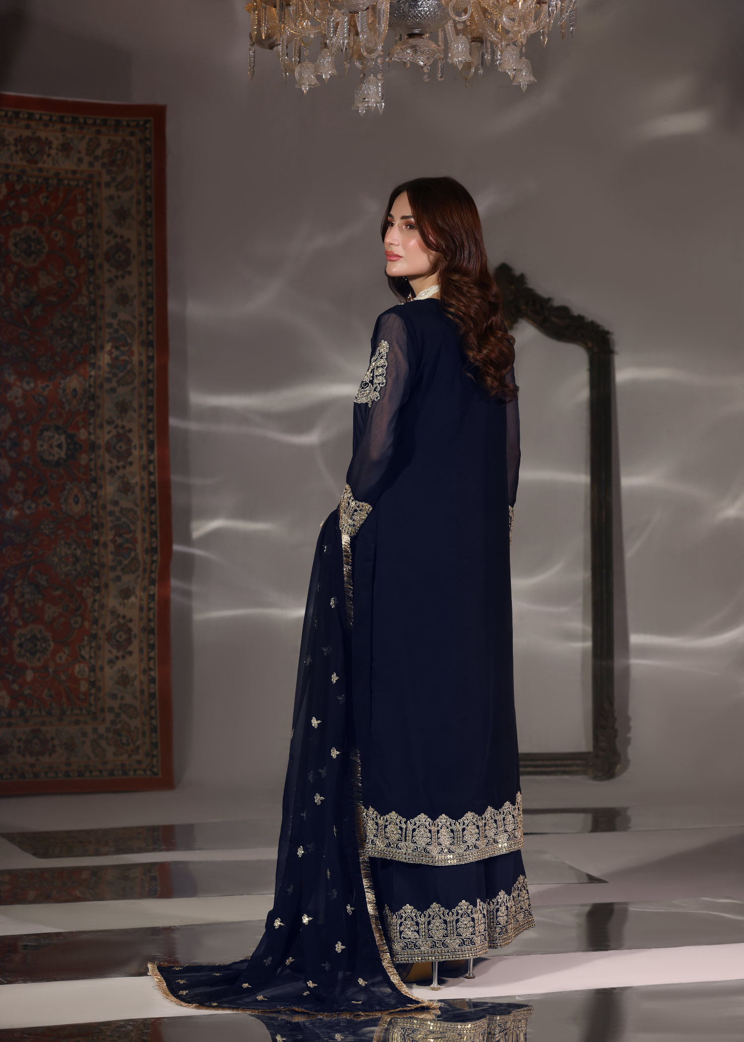 pk chiffon Kurta Set in Navy blue